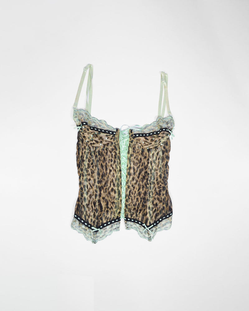 VINTAGE ROBERTO CAVALLI LEOPARD MESH CORSET TOP