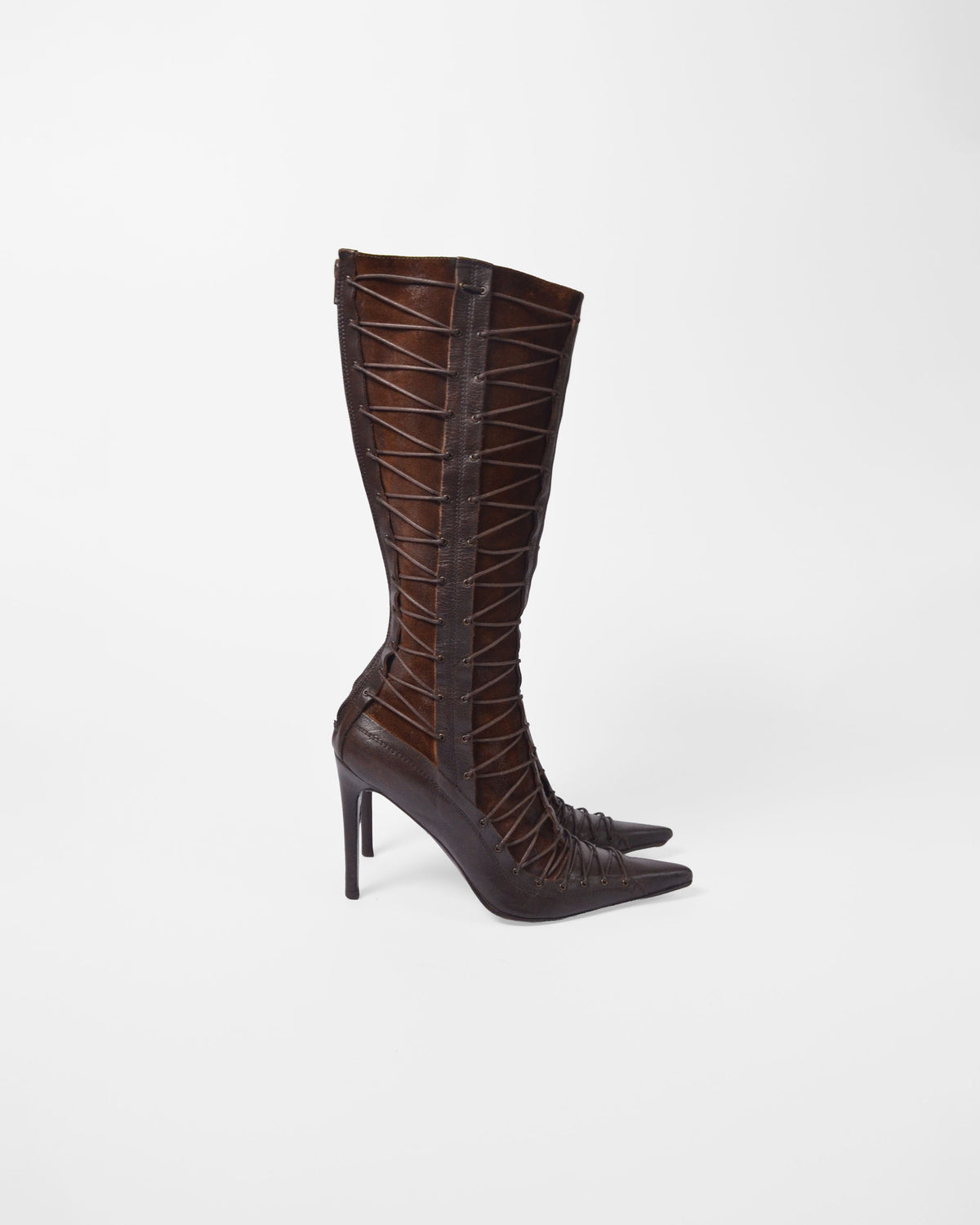 CORSET LACE LEATHER BOOTS