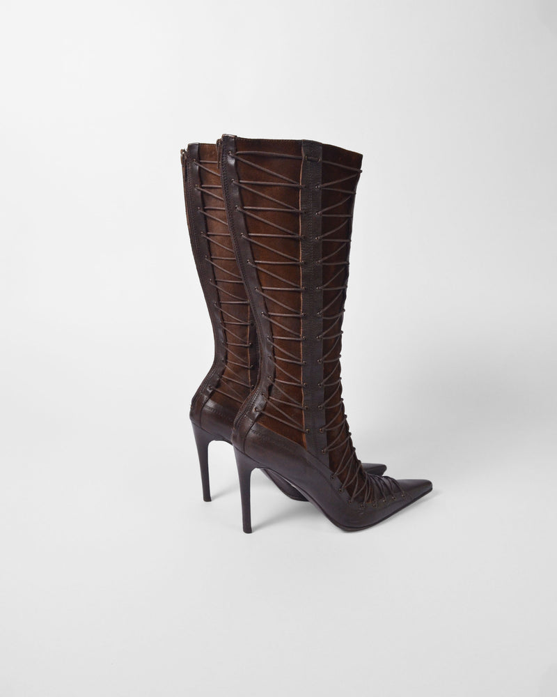 CORSET LACE LEATHER BOOTS