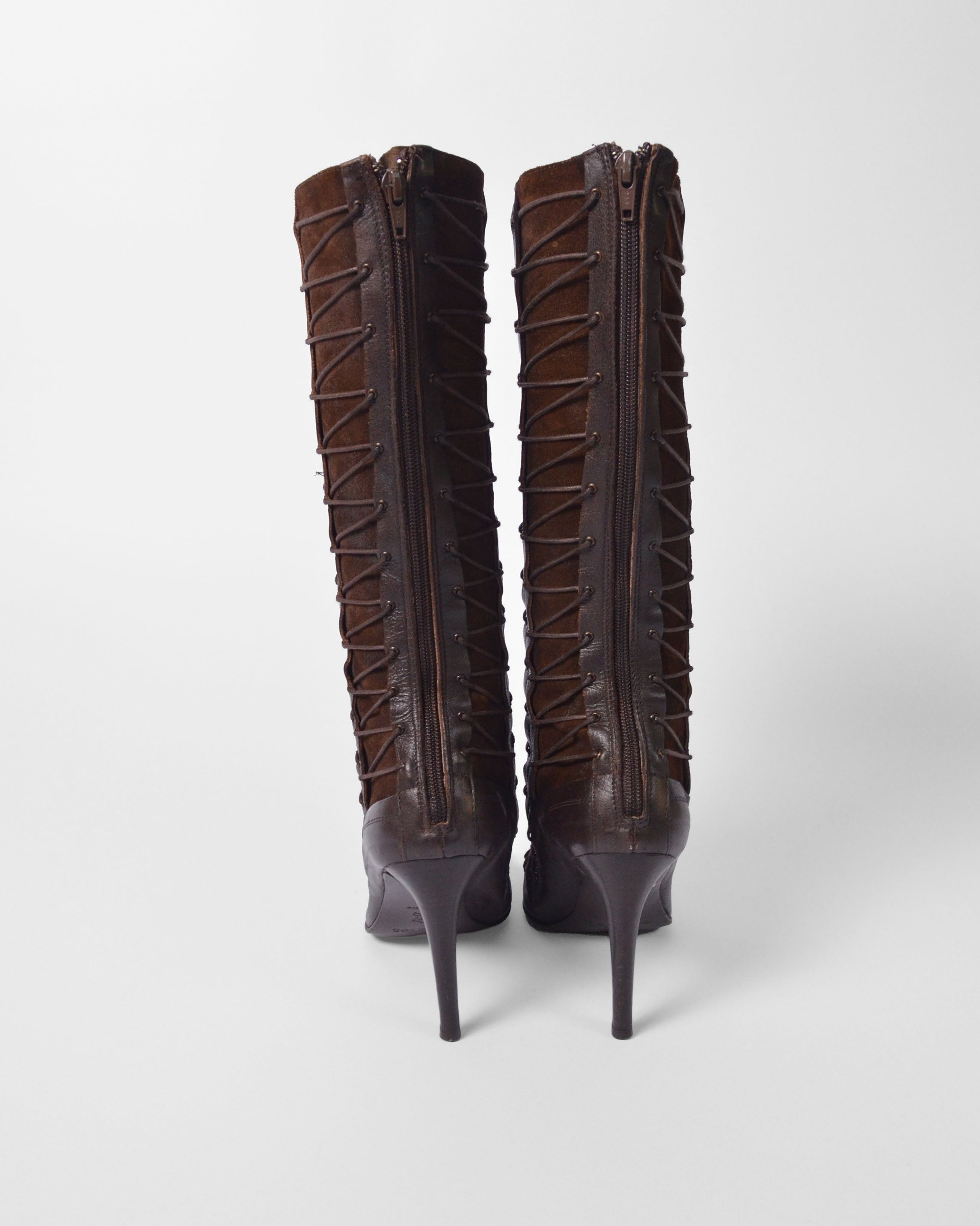 CORSET LACE LEATHER BOOTS