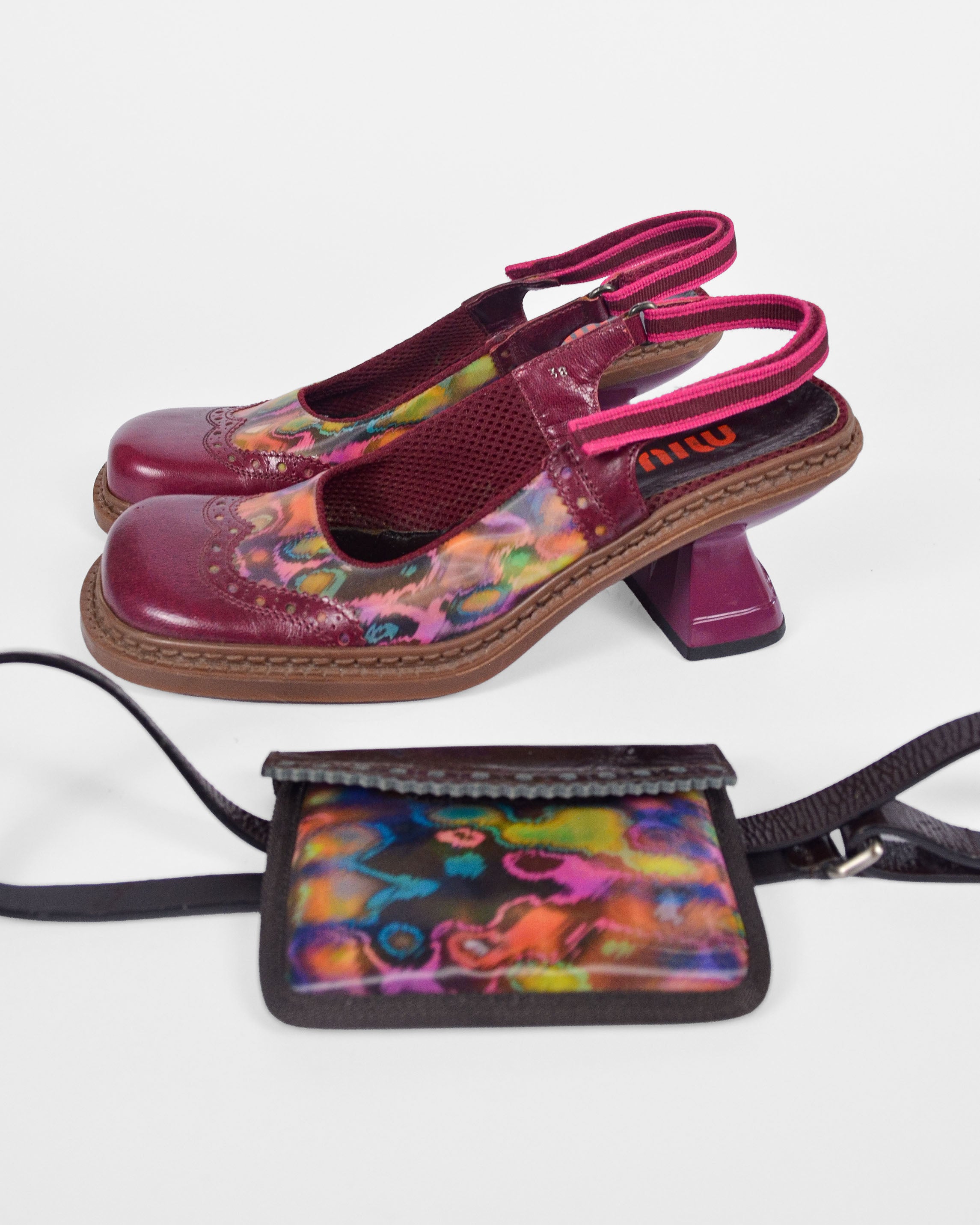 RARE Miu Miu FW1999 Holographic Slingback Heels + Waistbelt