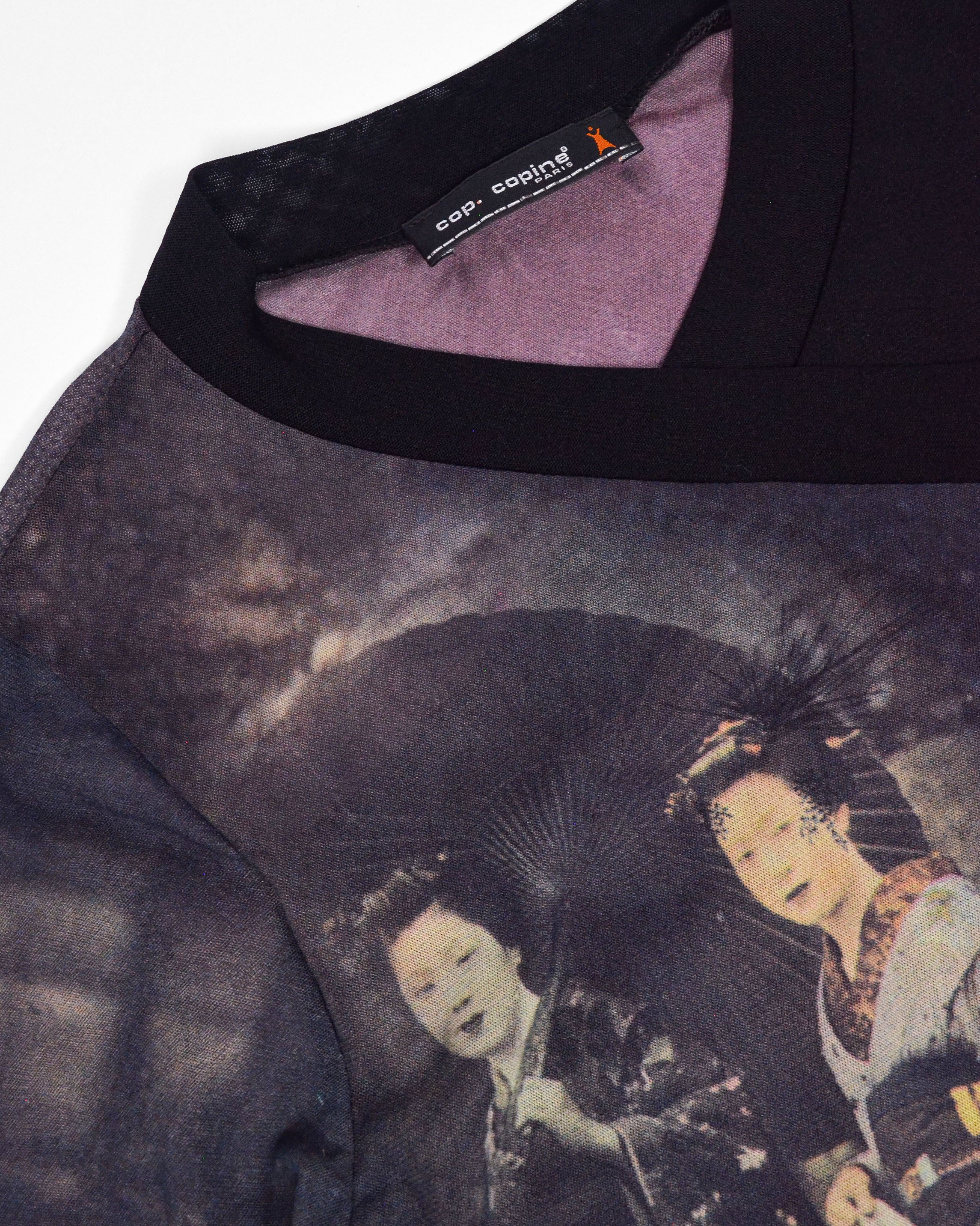 VINTAGE COP COPINE ORIENTAL ASYMMETRIC WRAP PRINT TOP