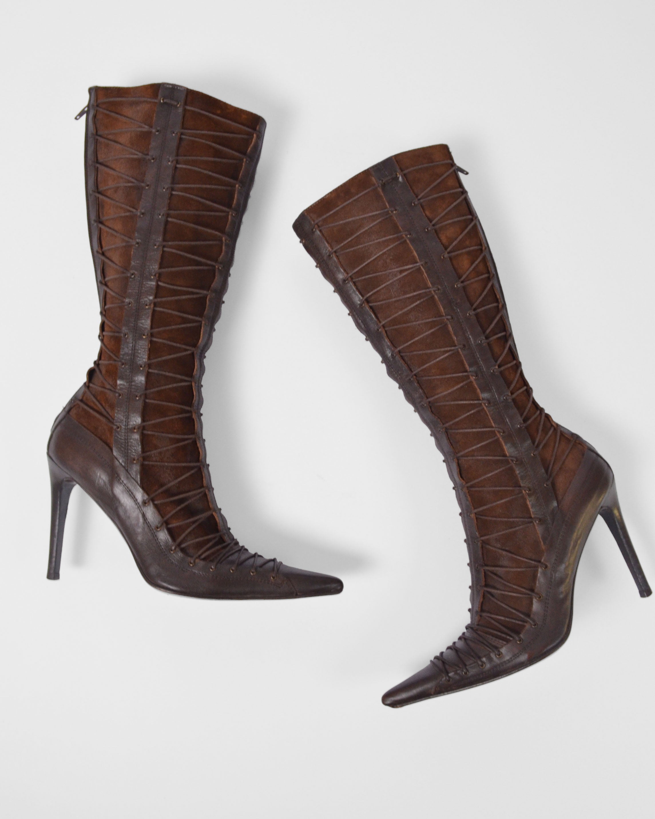 CORSET LACE LEATHER BOOTS
