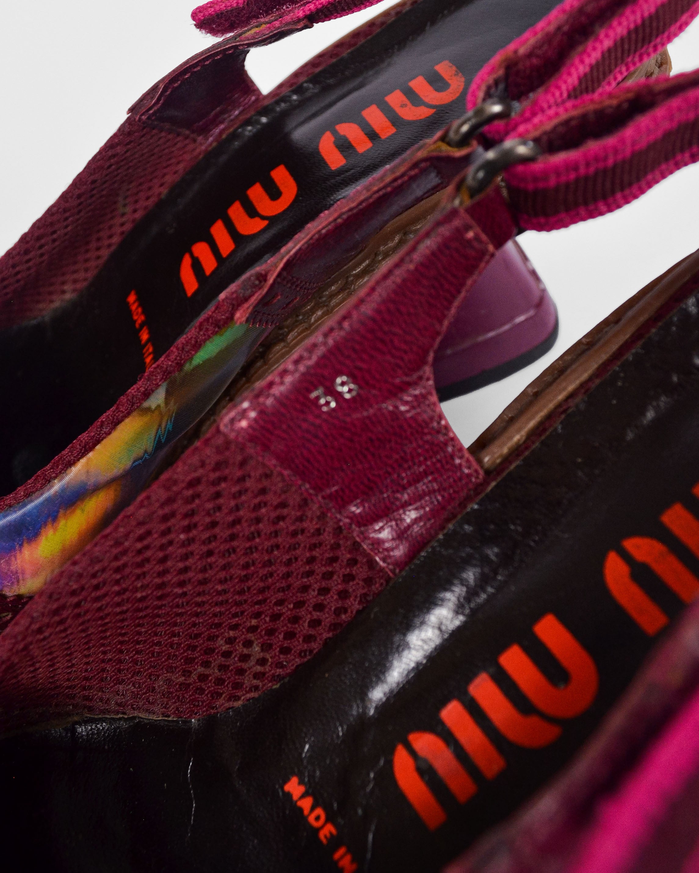 RARE Miu Miu FW1999 Holographic Slingback Heels + Waistbelt