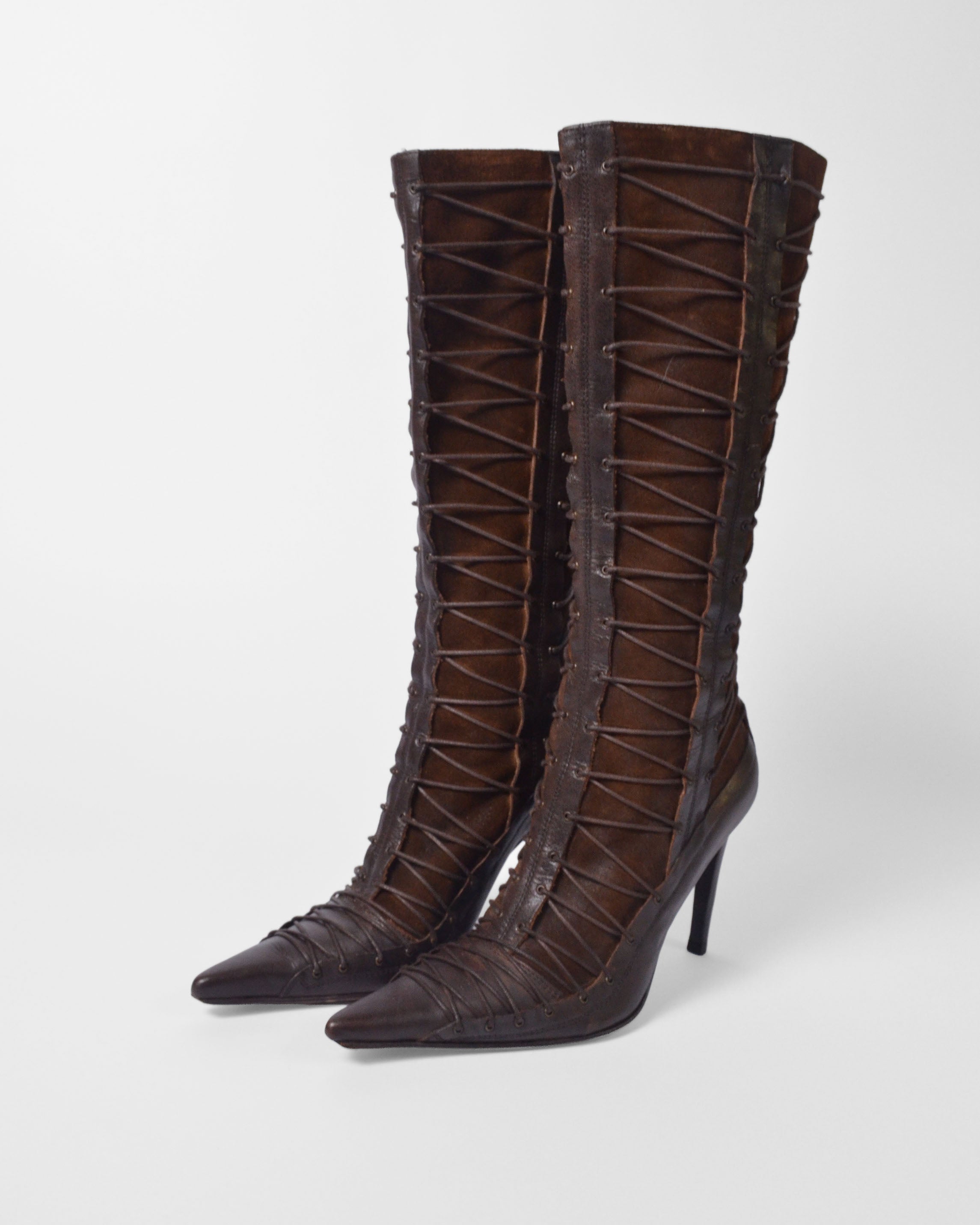 CORSET LACE LEATHER BOOTS