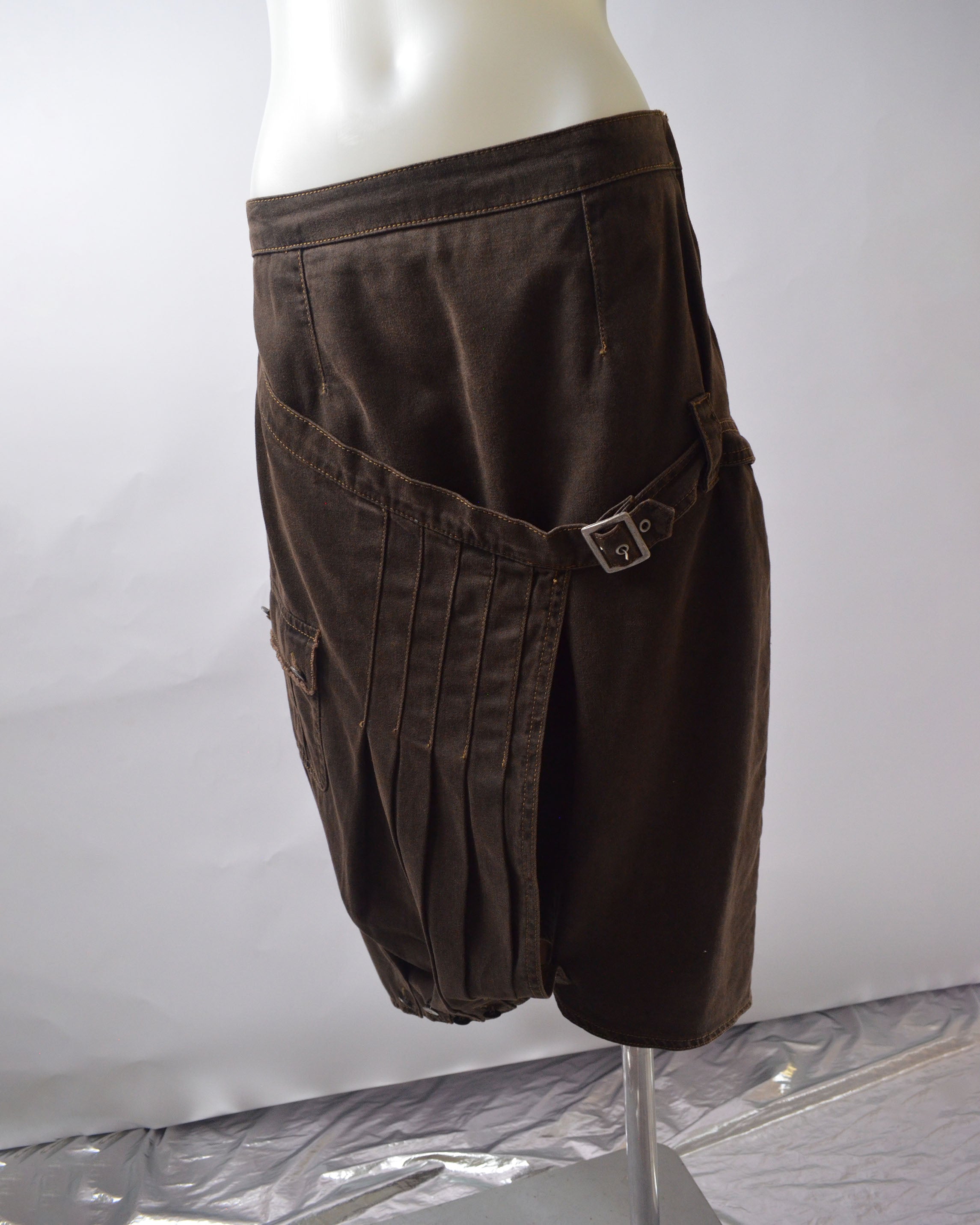 VINTAGE MADE IN FRANCE ASYMMETRIC PLEATED MIDI SKIRT