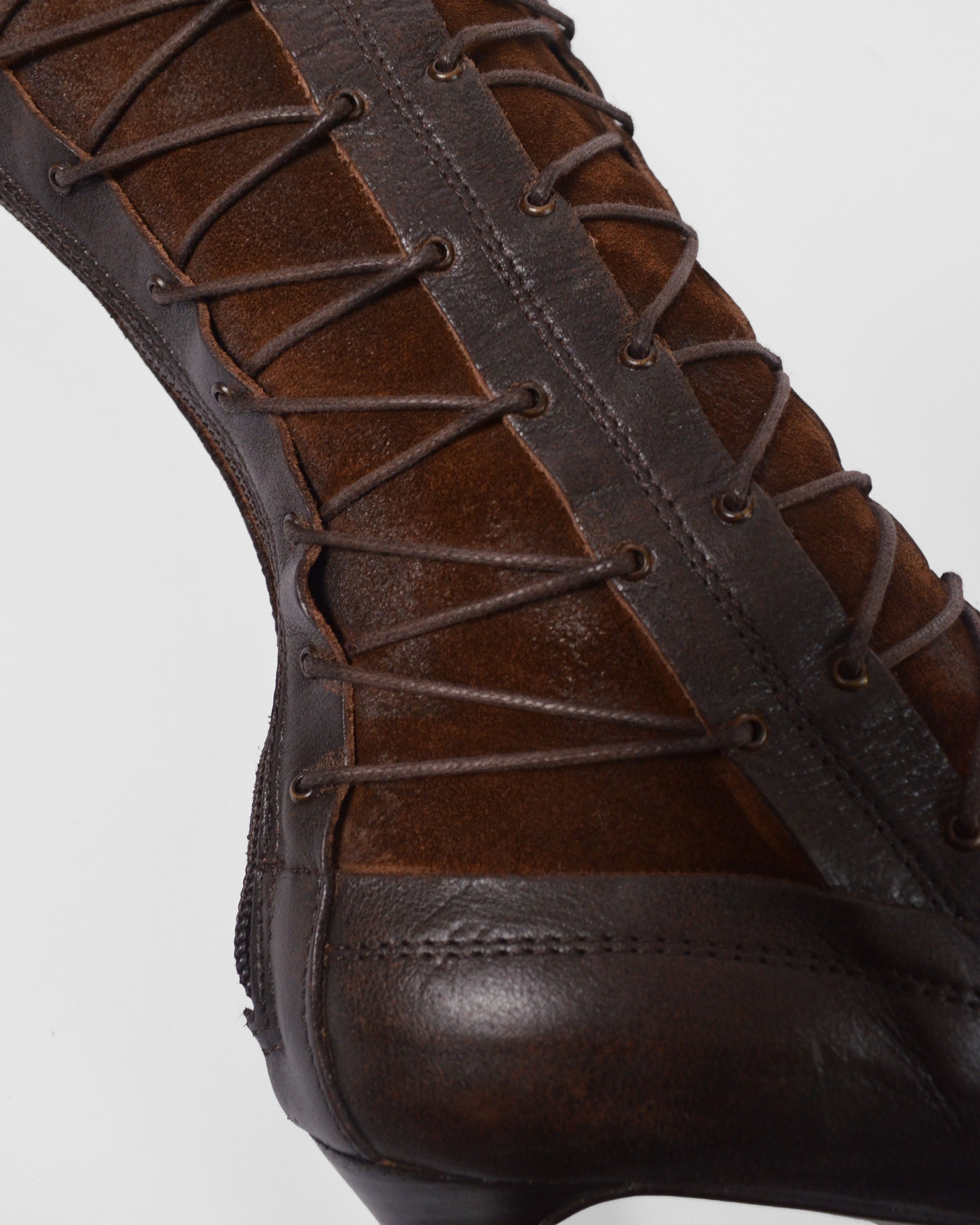 CORSET LACE LEATHER BOOTS