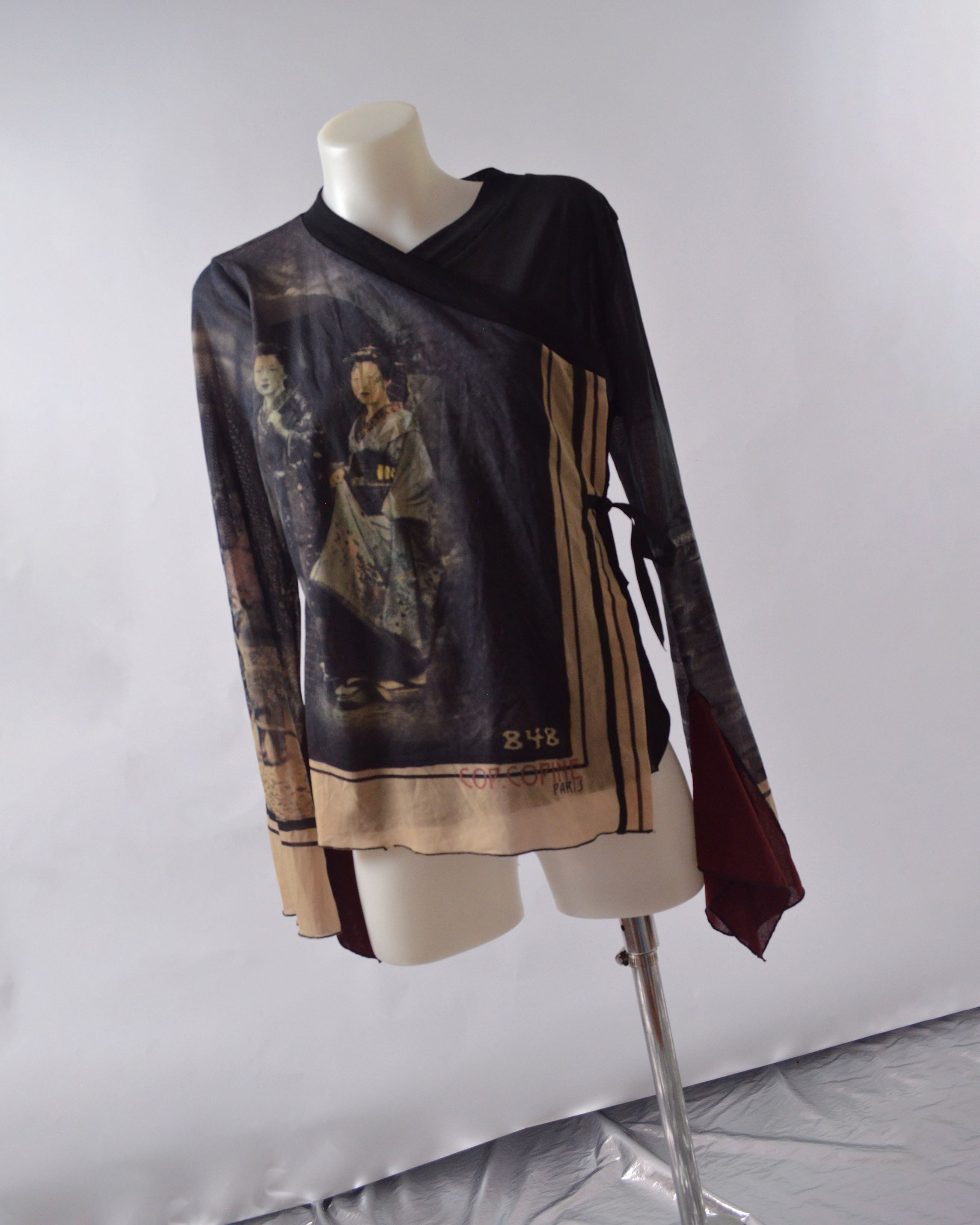 VINTAGE COP COPINE ORIENTAL ASYMMETRIC WRAP PRINT TOP