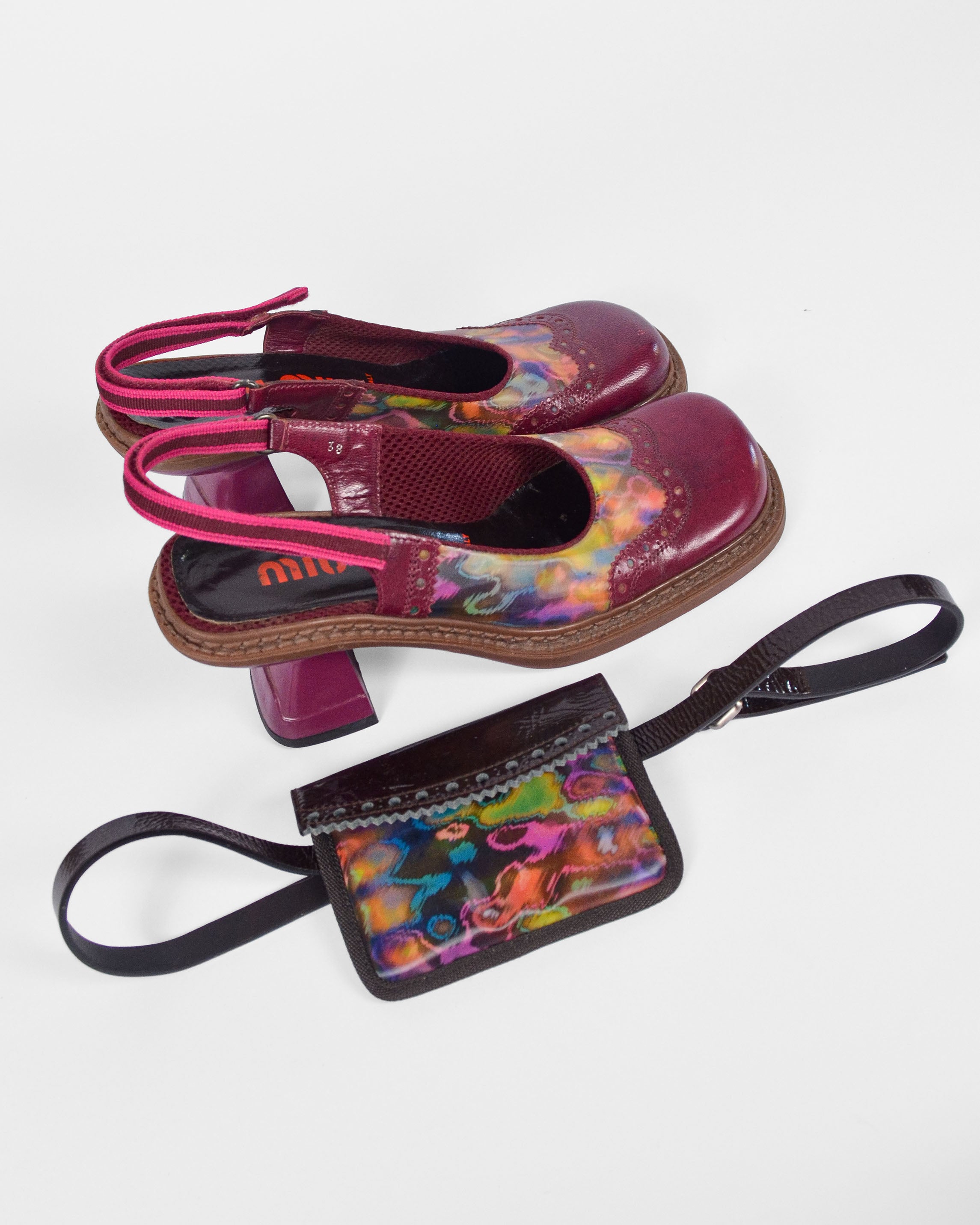 RARE Miu Miu FW1999 Holographic Slingback Heels + Waistbelt