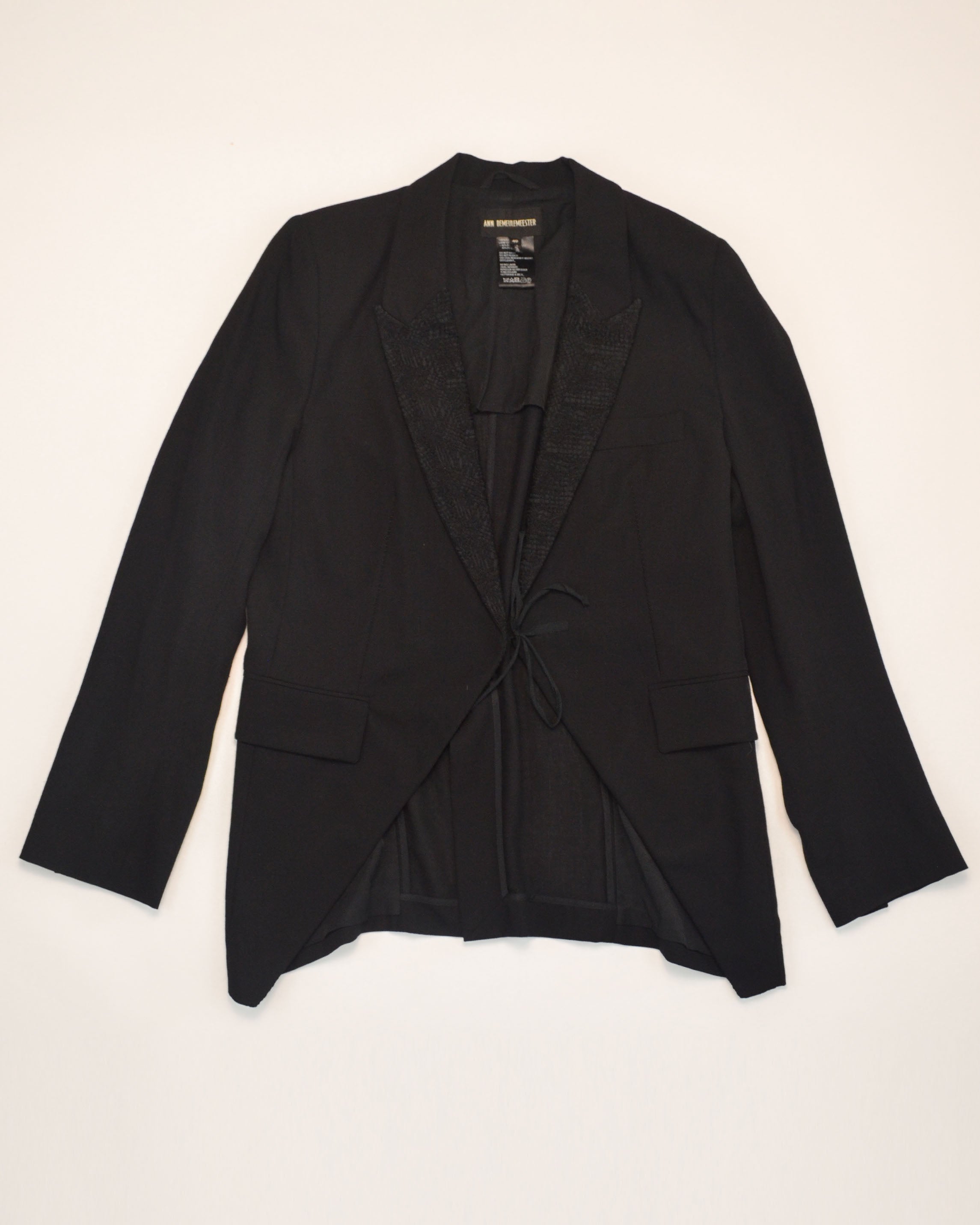 BLACK TAILORED TIE FRONT BLAZER JACKET