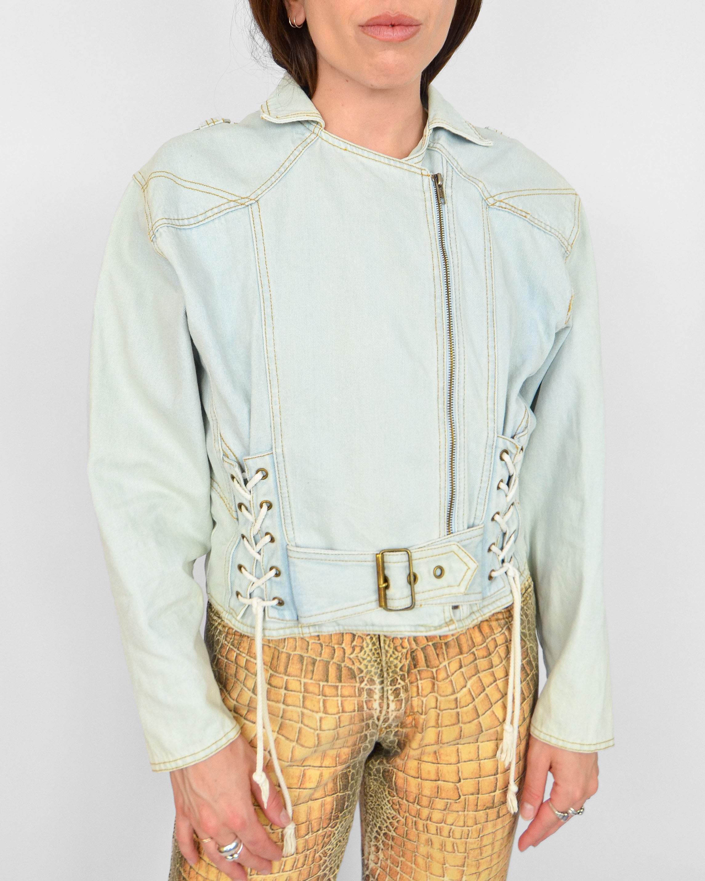 80'S DENIM LACE UP JACKET