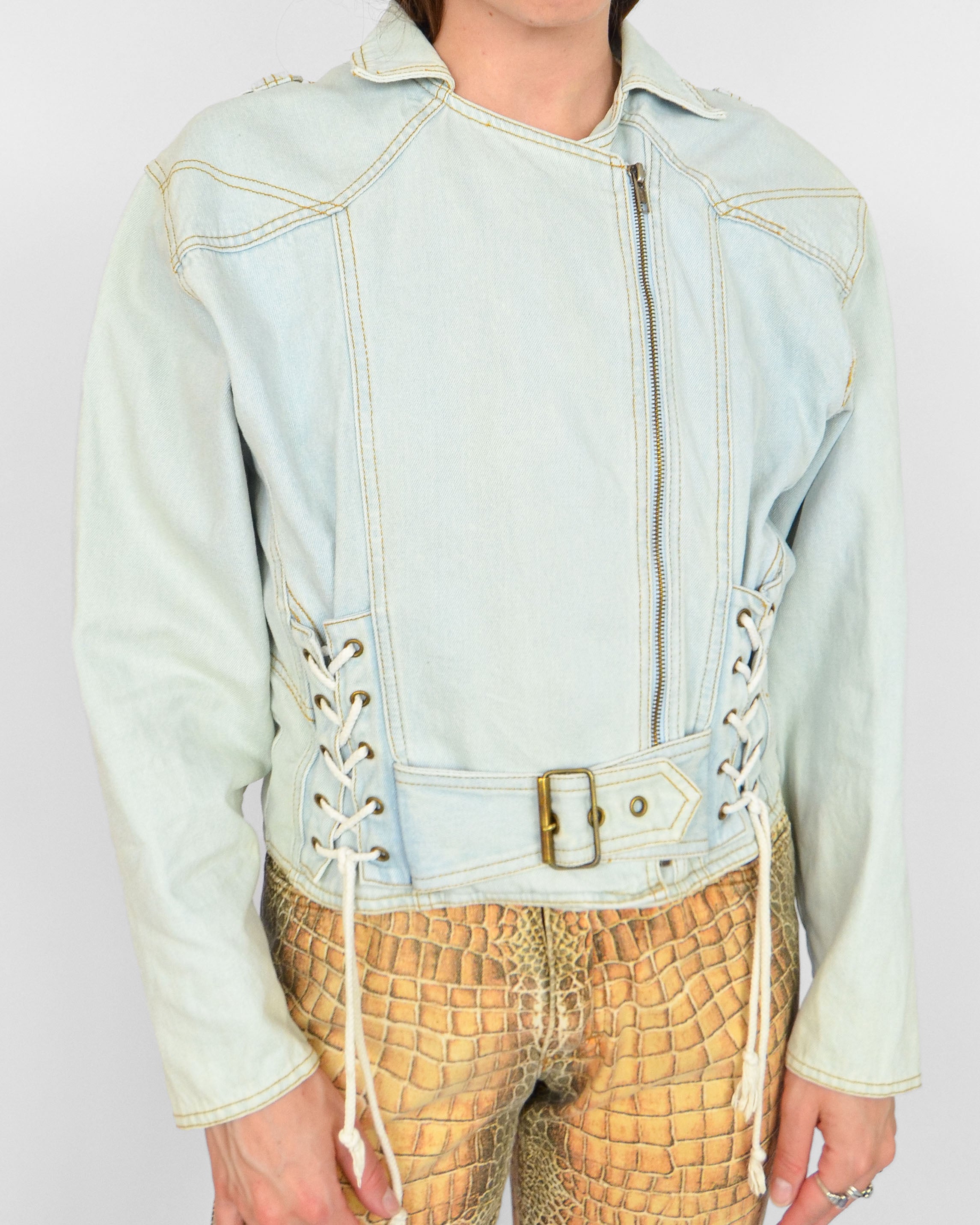 80'S DENIM LACE UP JACKET