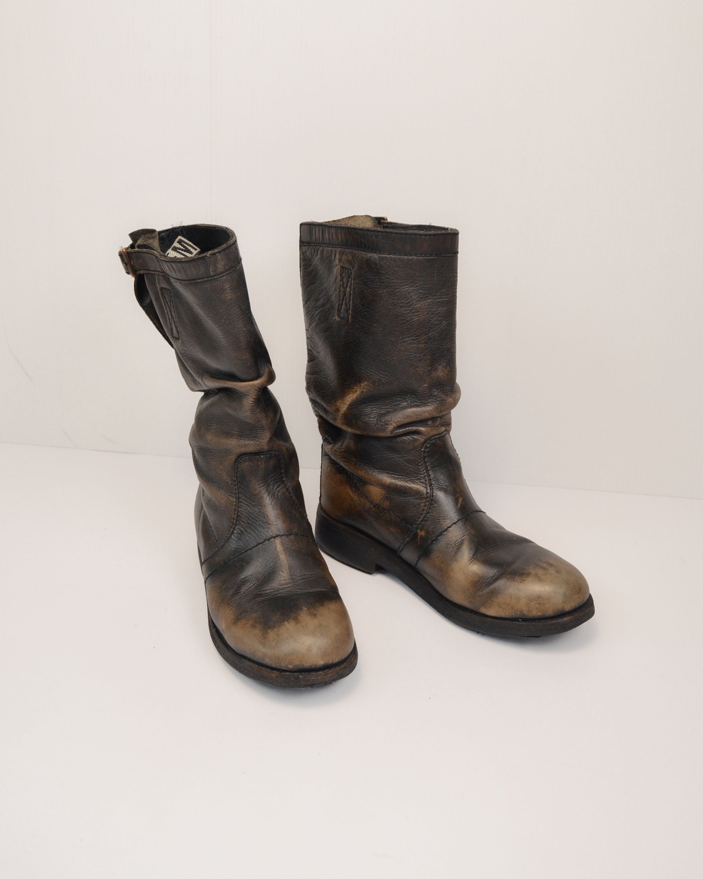 DIRK BIKKEMBERGS 2000S DISTRESSED LEATHER BOOTS