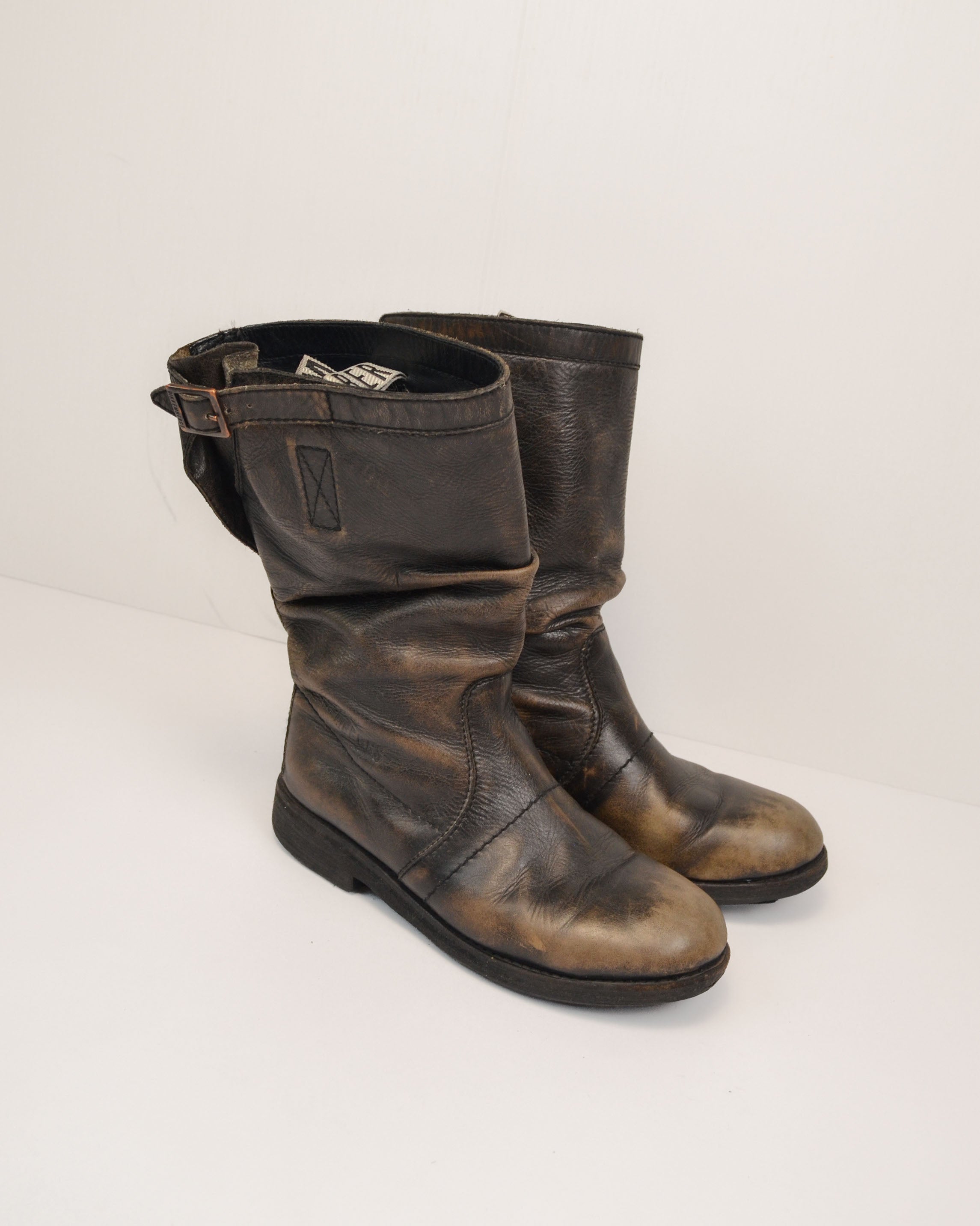 DIRK BIKKEMBERGS 2000S DISTRESSED LEATHER BOOTS