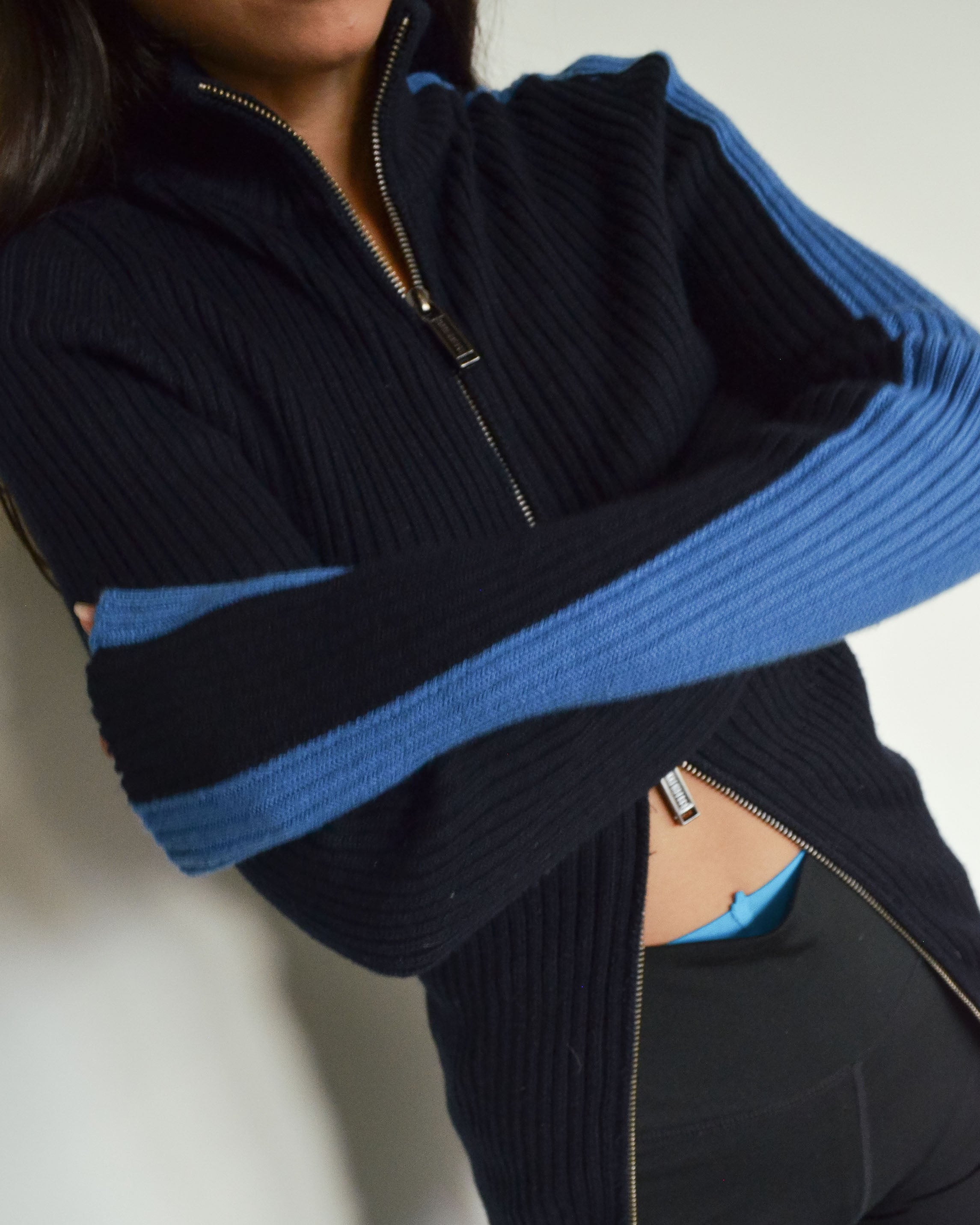 2000s TWO TONE RIBBED ZIP JUMPER