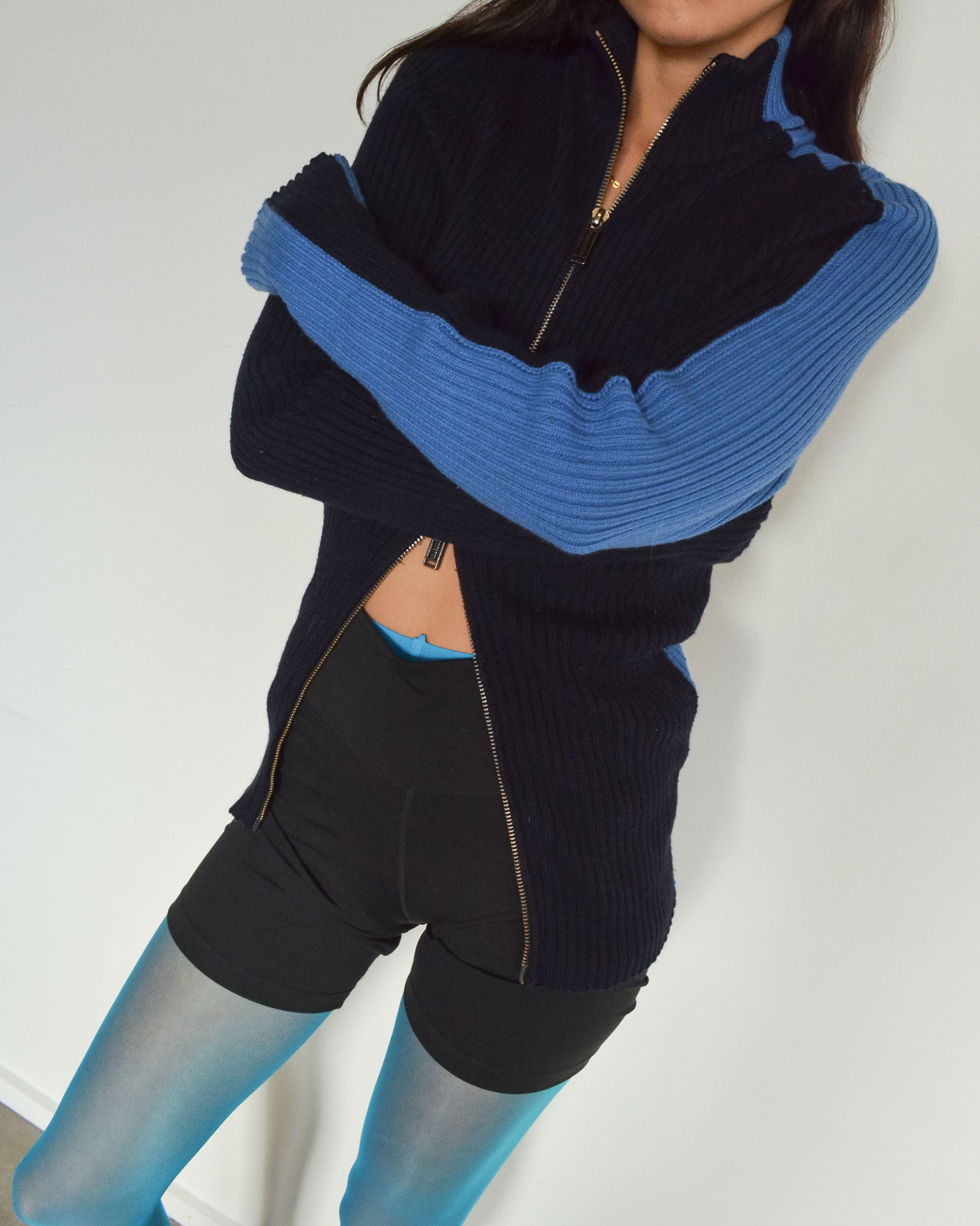 2000s TWO TONE RIBBED ZIP JUMPER