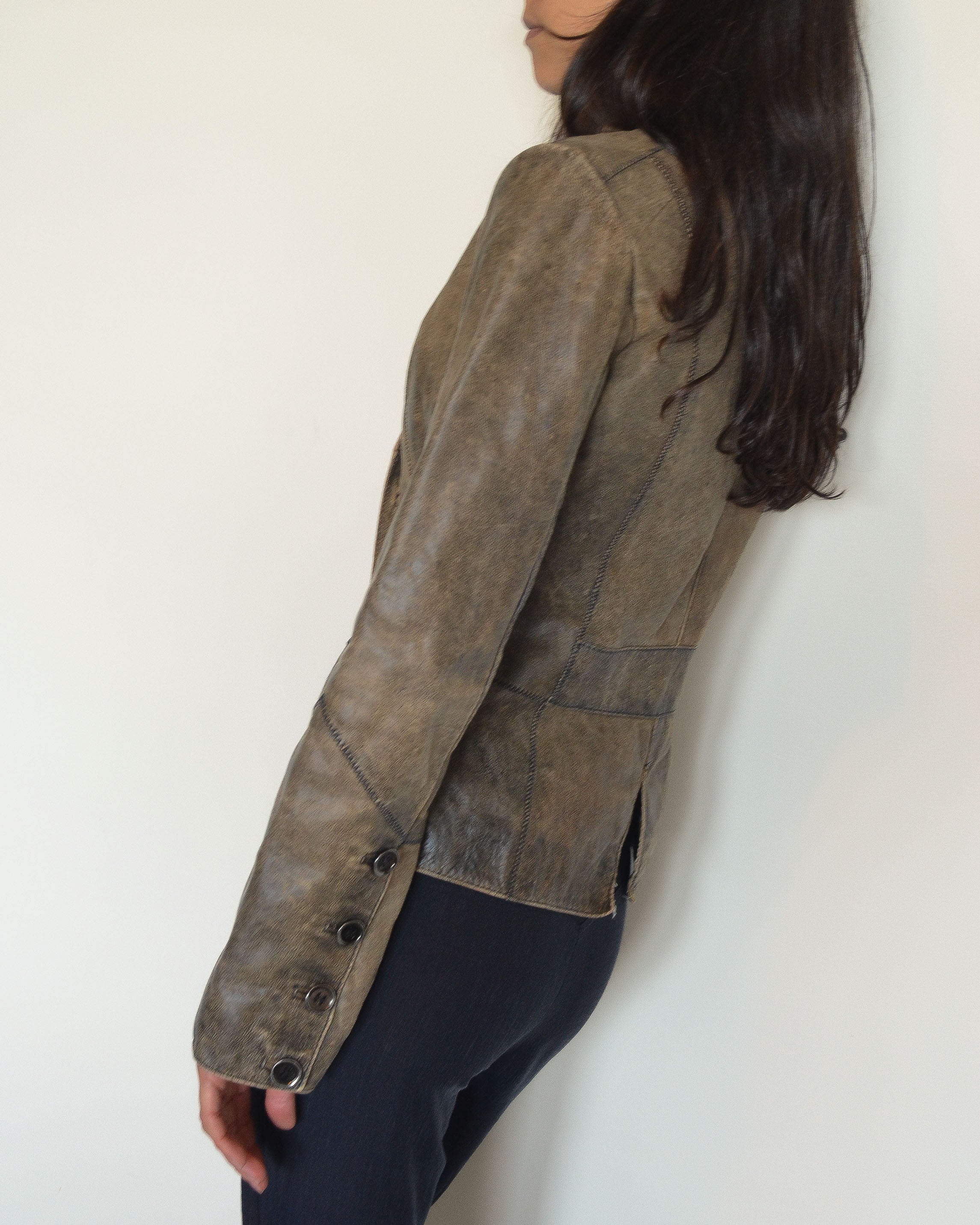 ASYMMETRICAL DISTRESSED LEATHER JACKET