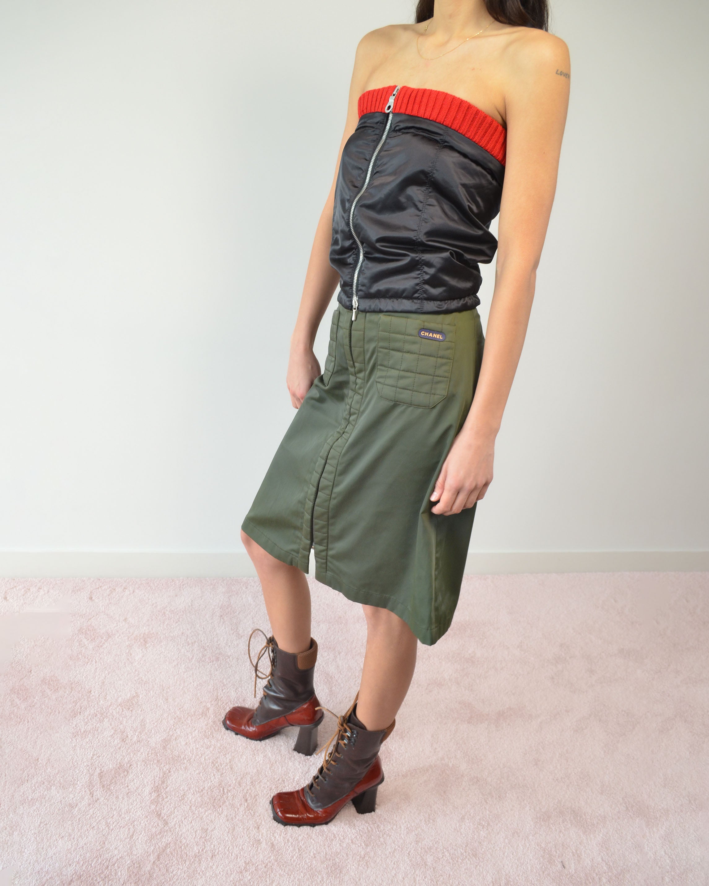 00S QUILTED UTILITY MIDI SKIRT