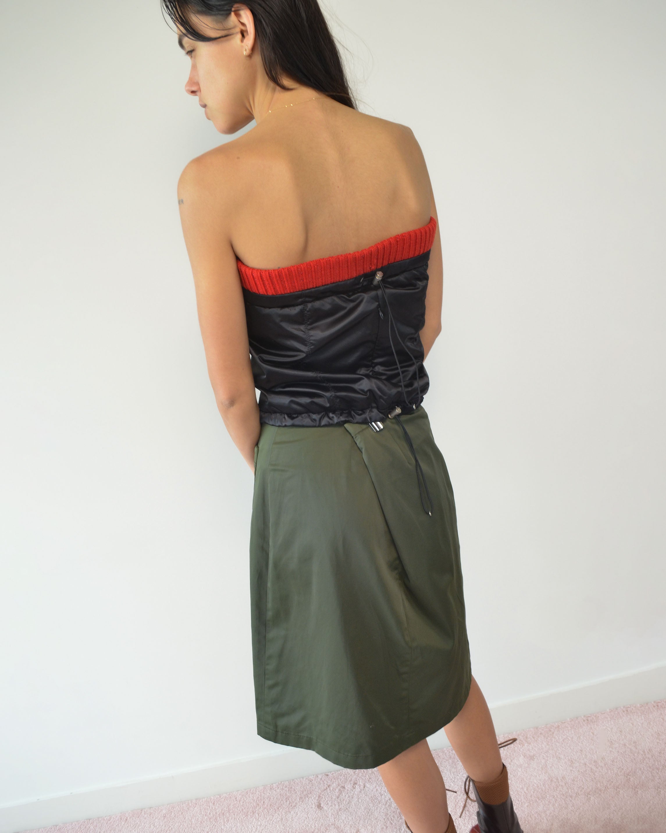 00S QUILTED UTILITY MIDI SKIRT