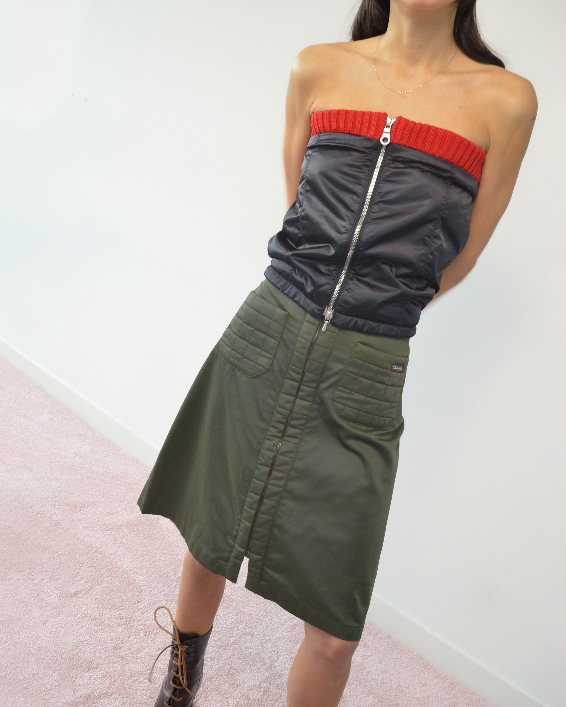 00S QUILTED UTILITY MIDI SKIRT