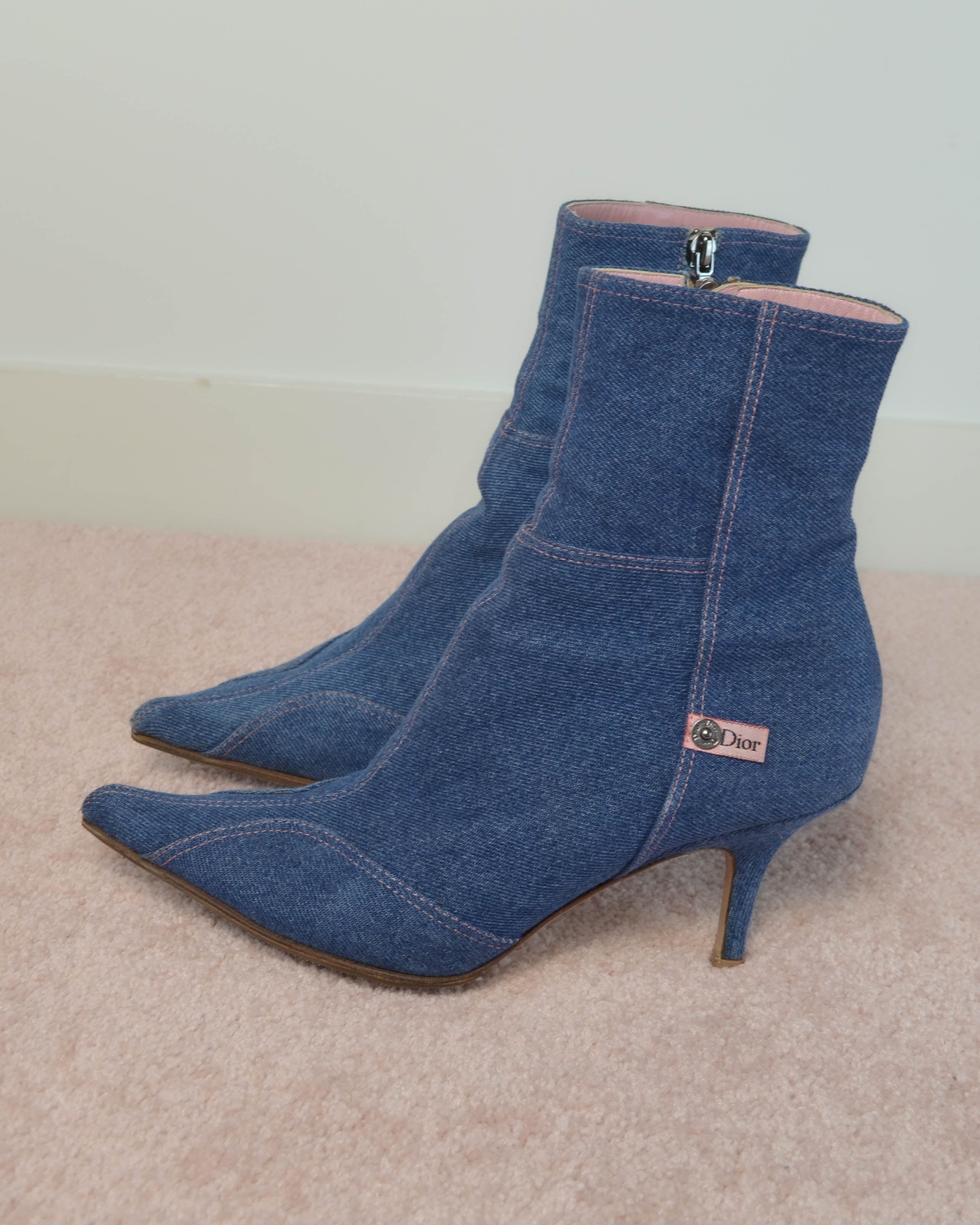 JOHN GALLIANO DENIM ANKLE BOOTS
