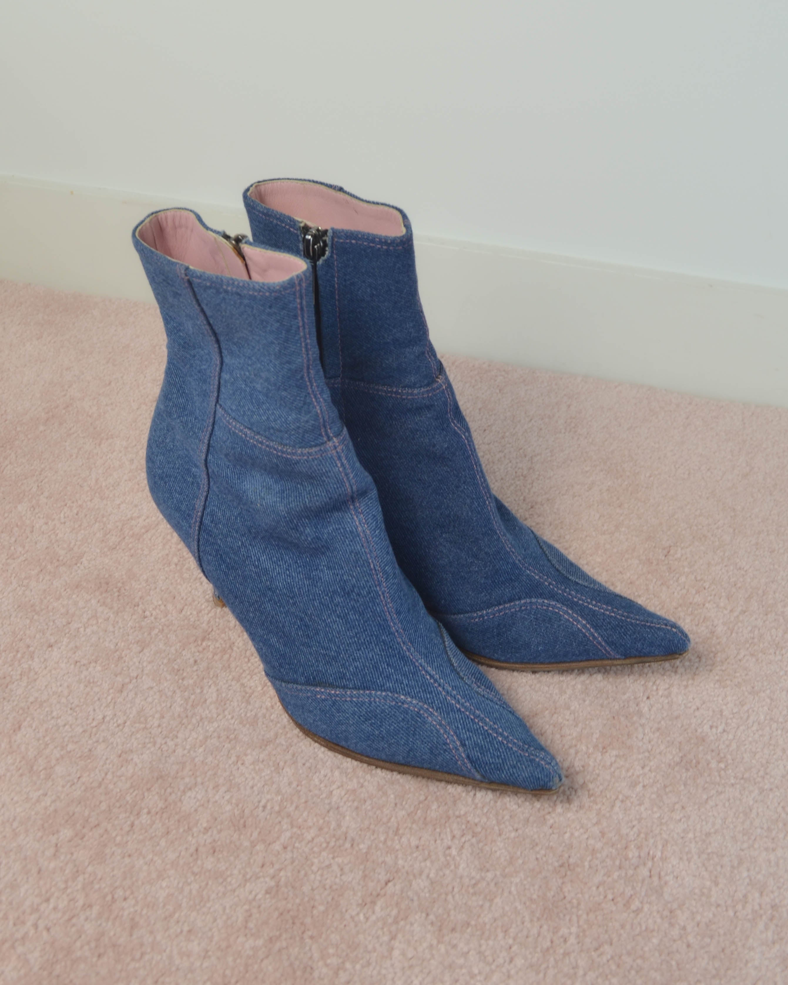 JOHN GALLIANO DENIM ANKLE BOOTS