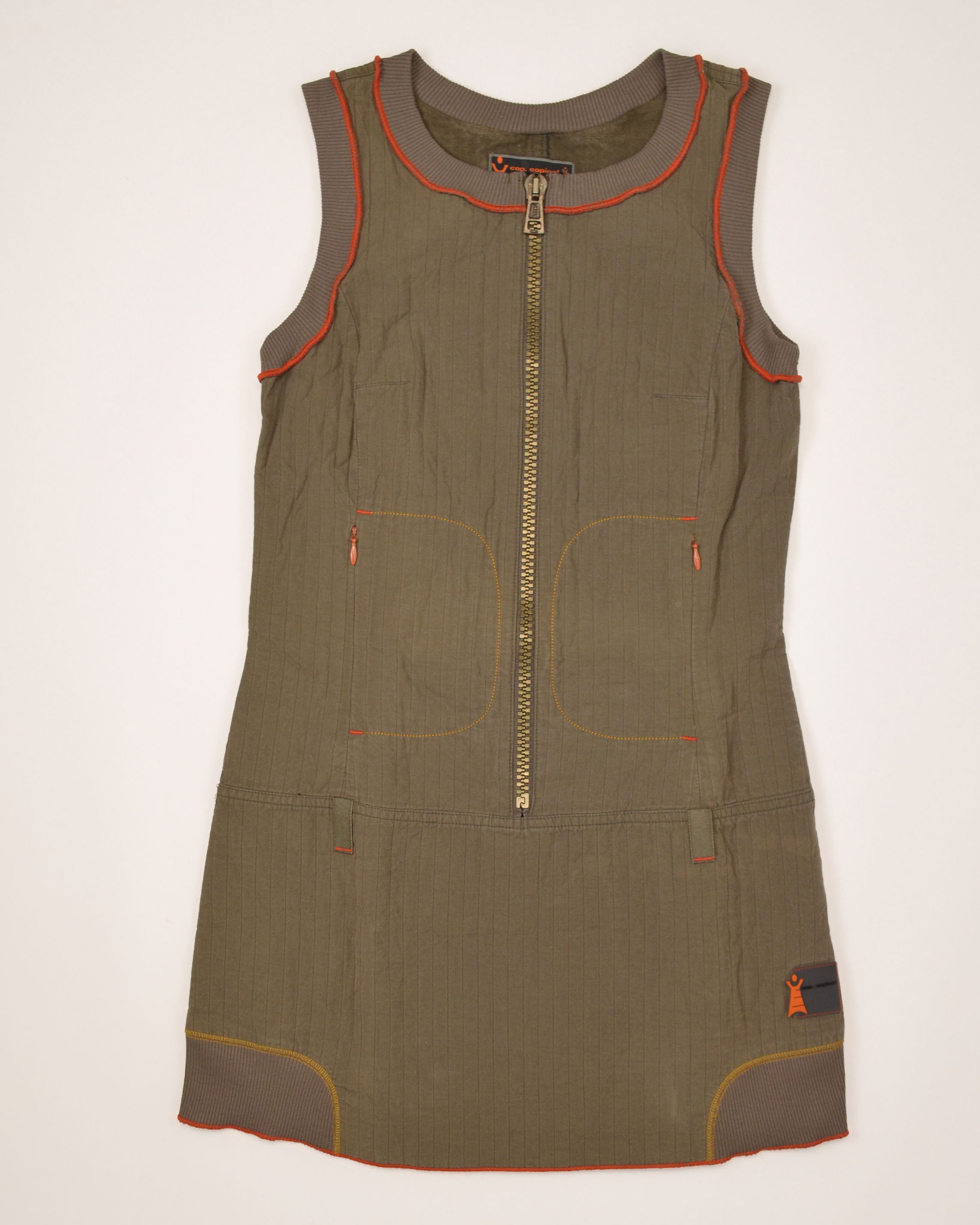 COP COPINE EARLY 2000S KHAKI TECH ZIP MINI DRESS