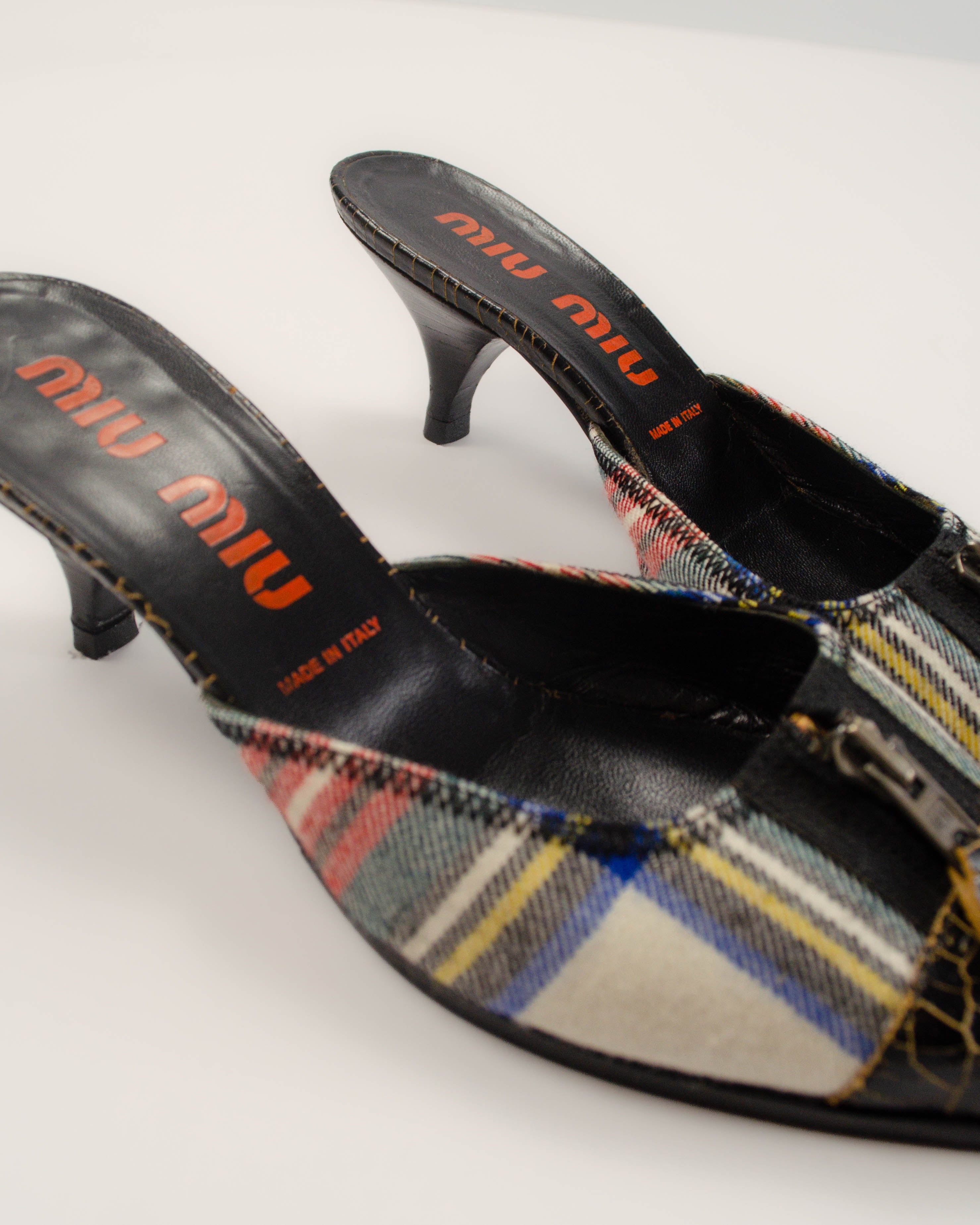 2000S TARTAN LEATHER MULES