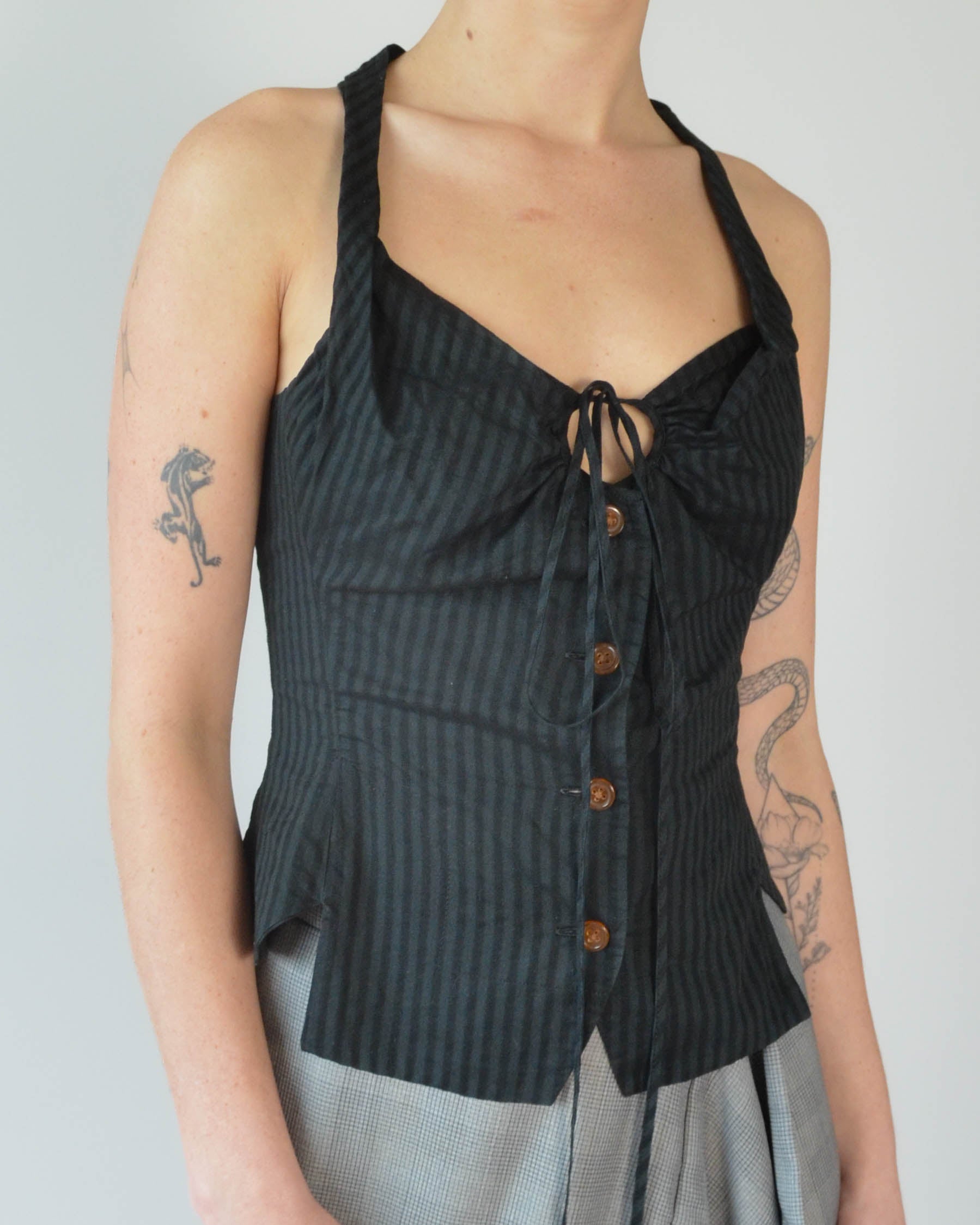 00s RED LABEL STRIPED CORSET TOP