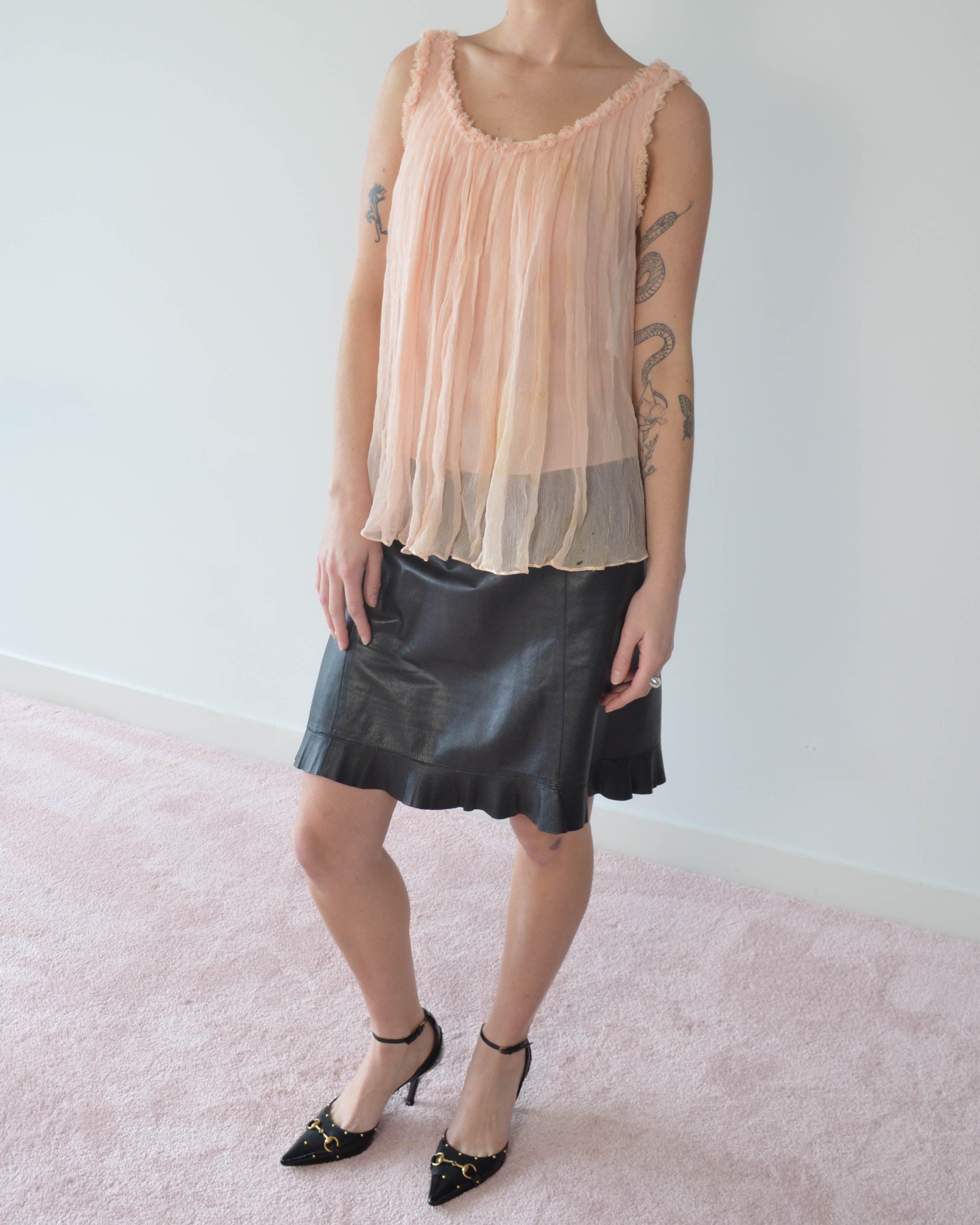 SS99 LEATHER RUFFLE HEM SKIRT