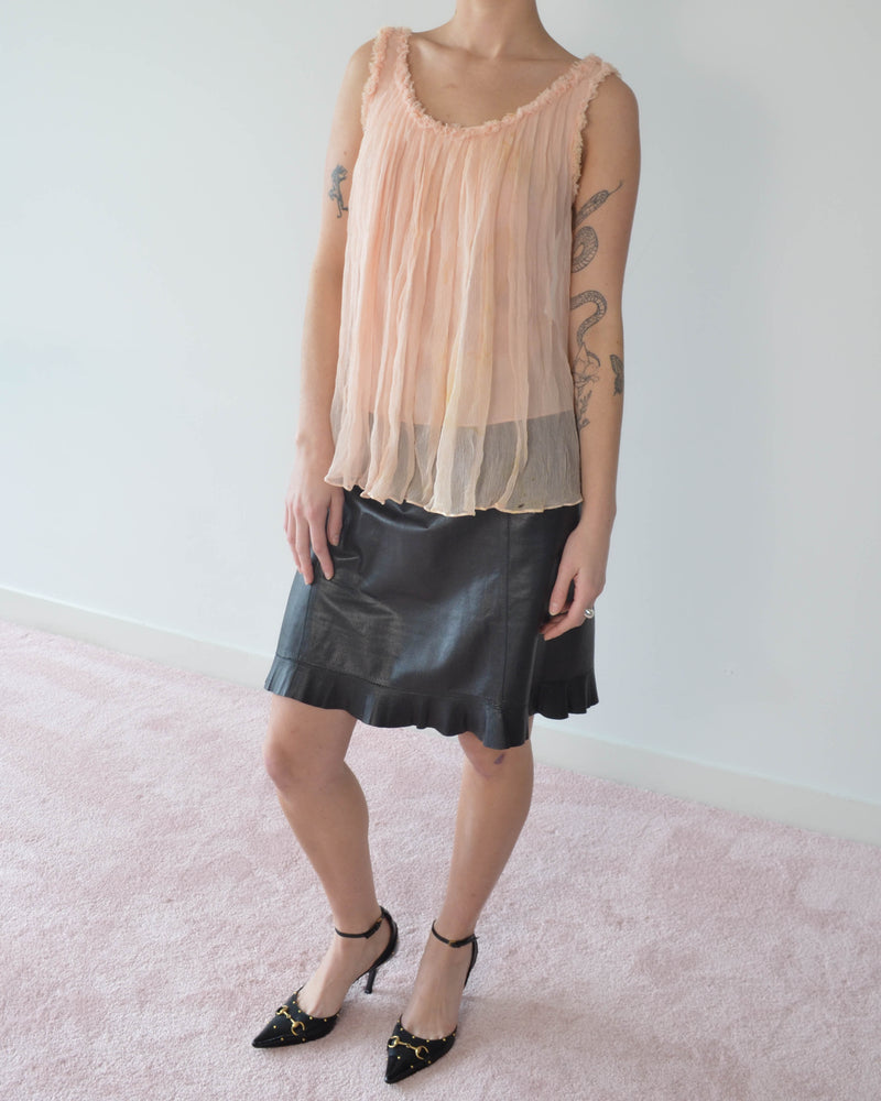 SS99 LEATHER RUFFLE HEM SKIRT