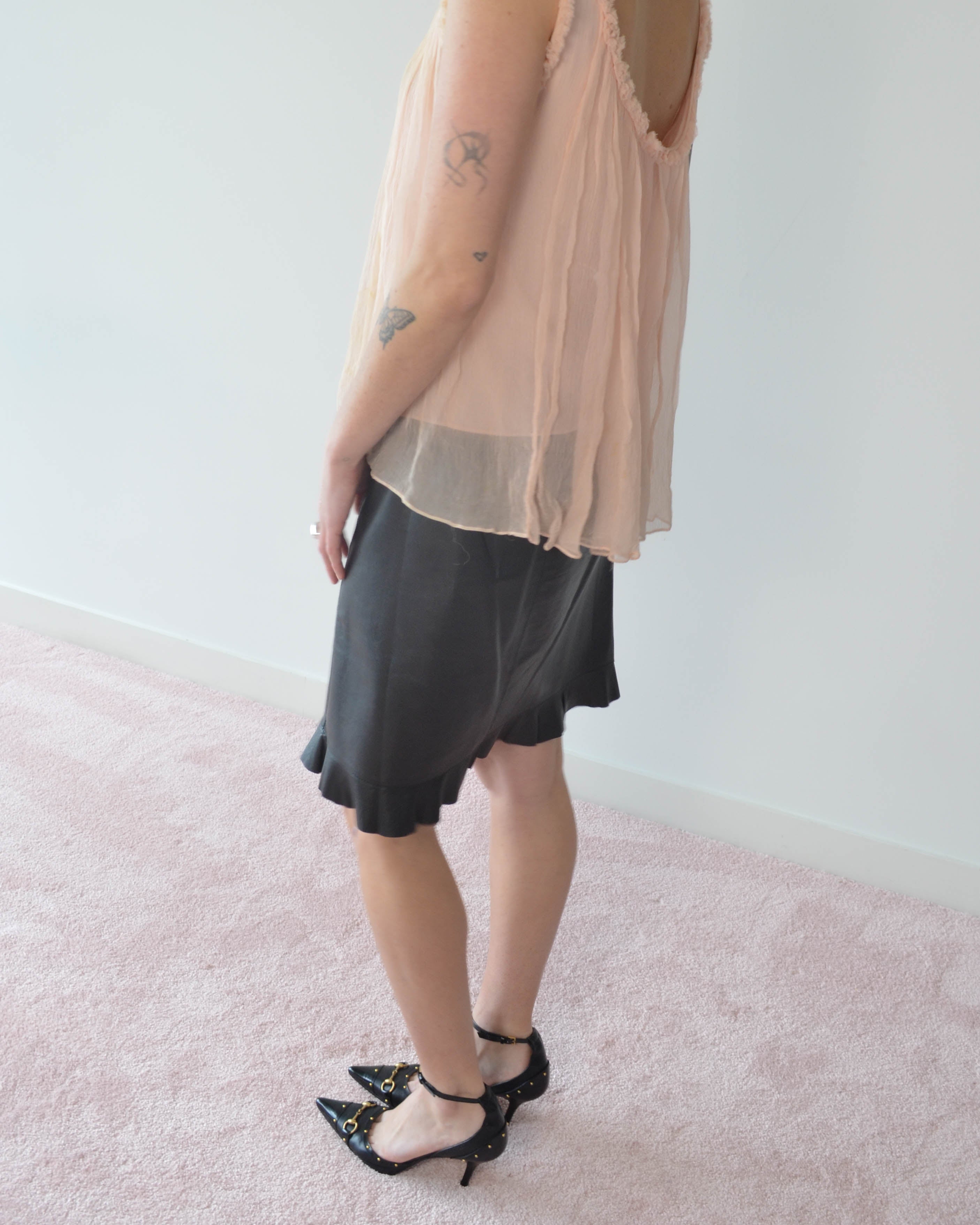 SS99 LEATHER RUFFLE HEM SKIRT