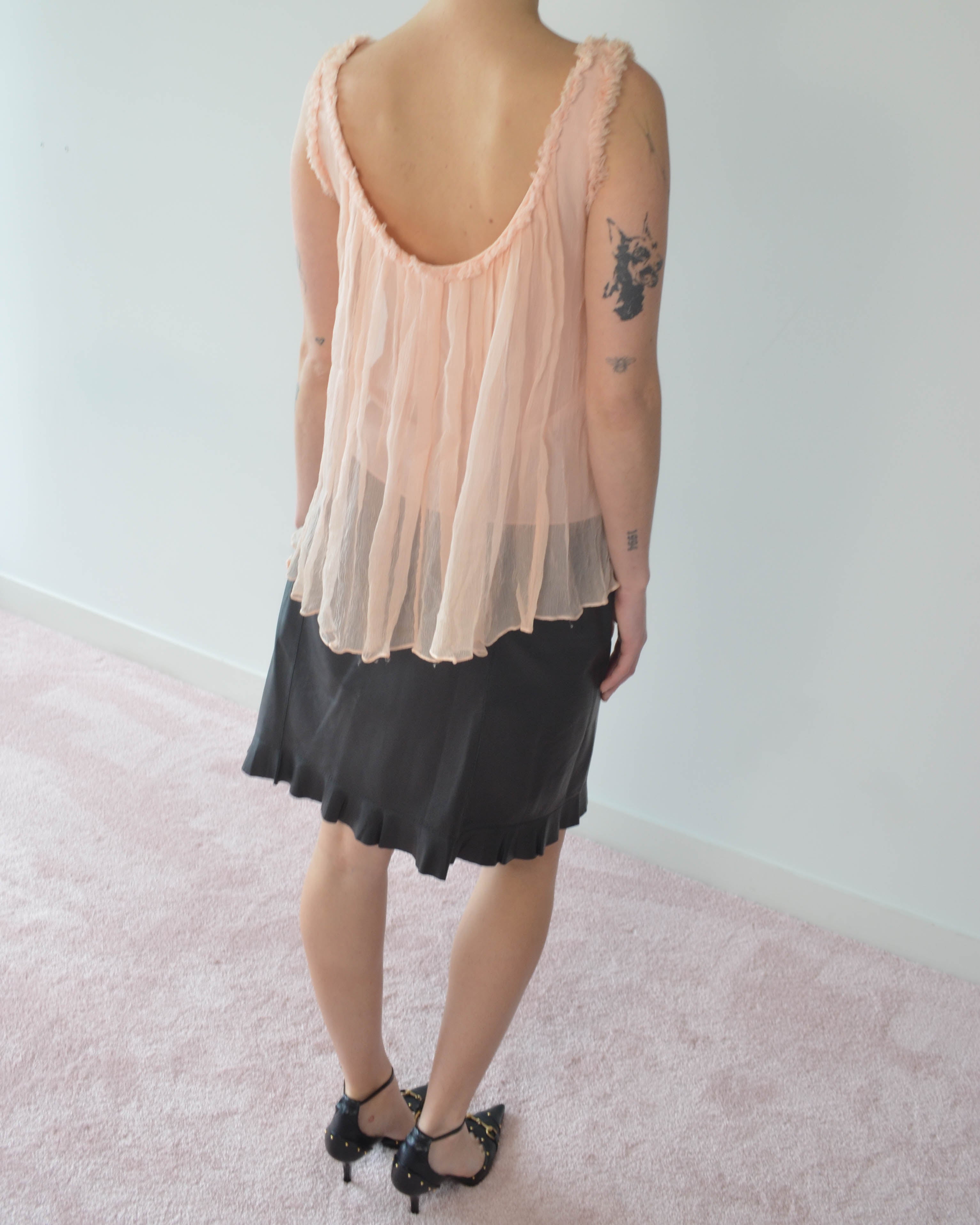 SS99 LEATHER RUFFLE HEM SKIRT
