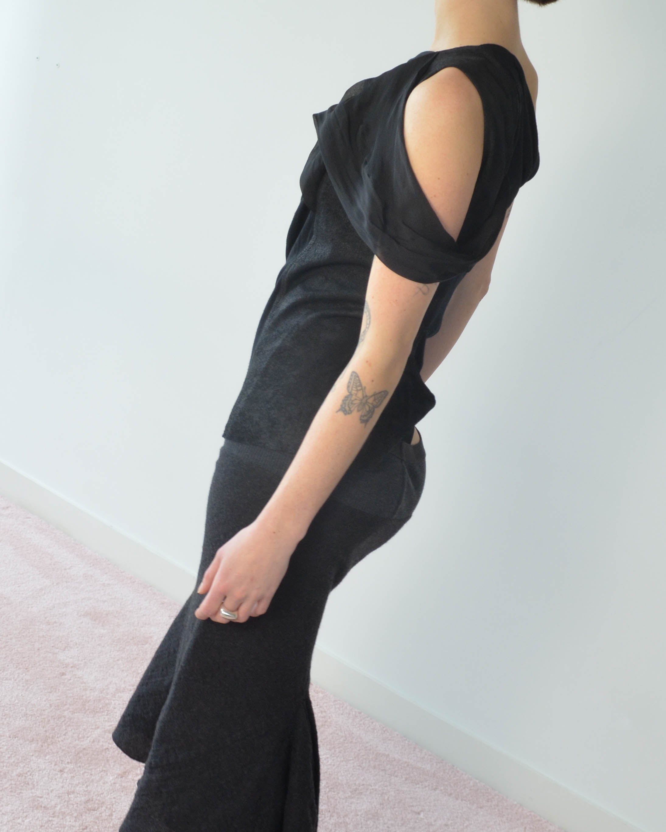 SS12 NASKA SILK  LEATHER DRAPED TOP