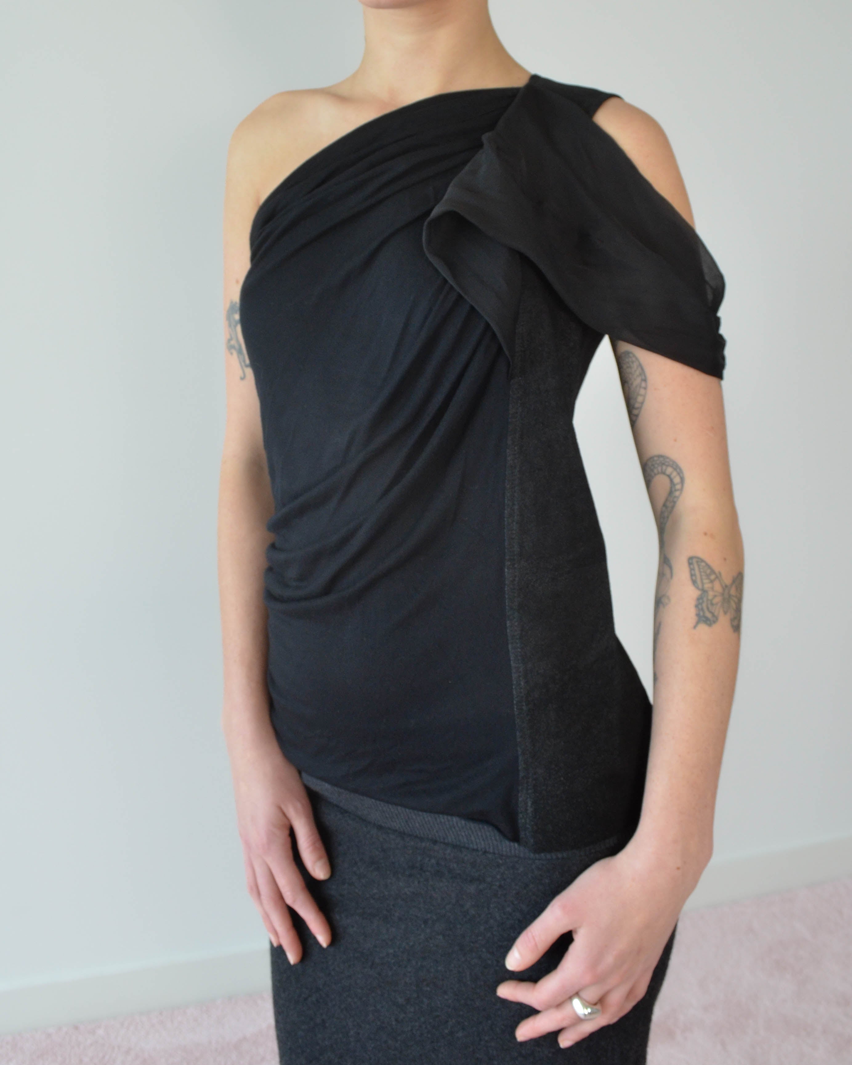 SS12 NASKA SILK  LEATHER DRAPED TOP
