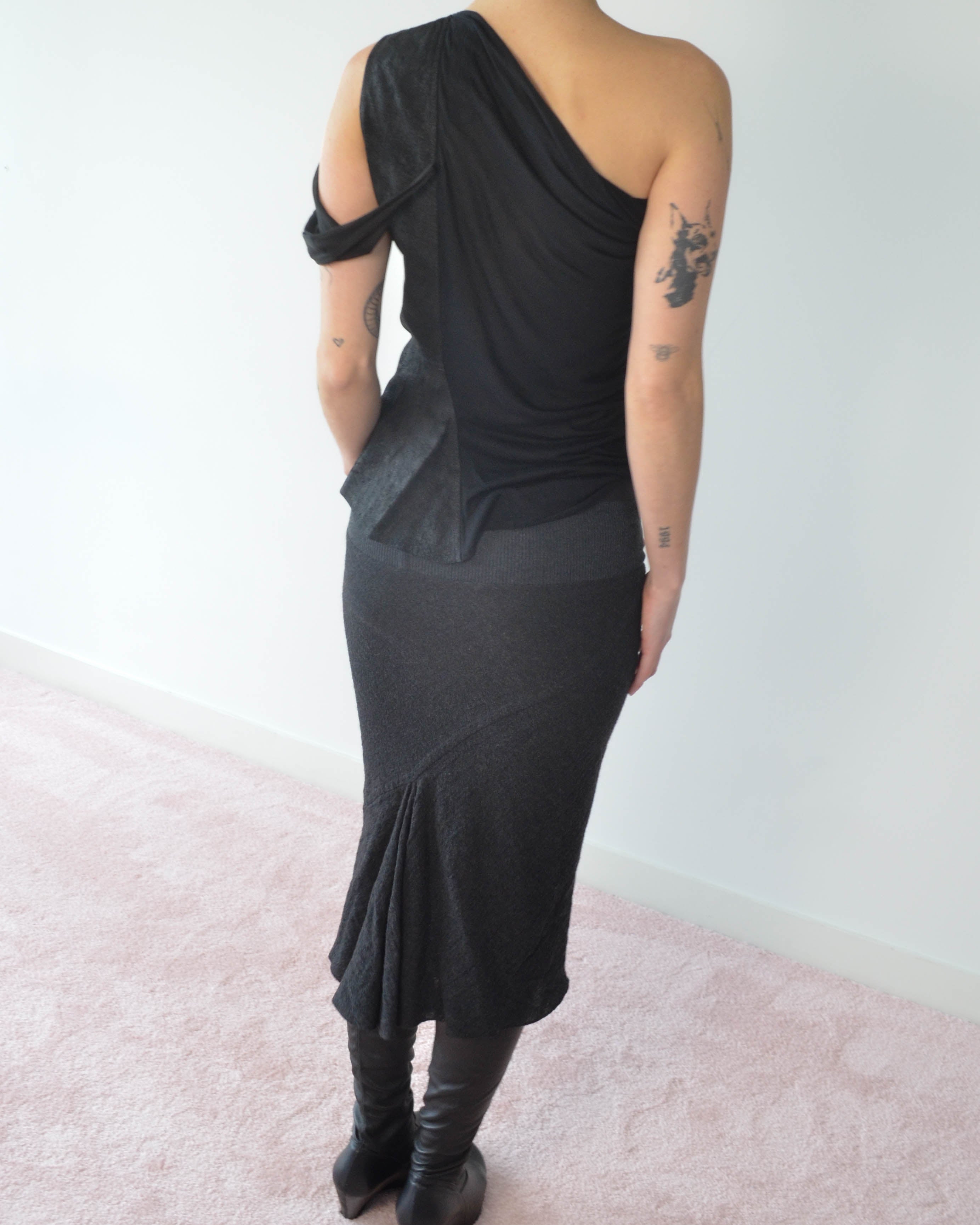 SS12 NASKA SILK  LEATHER DRAPED TOP