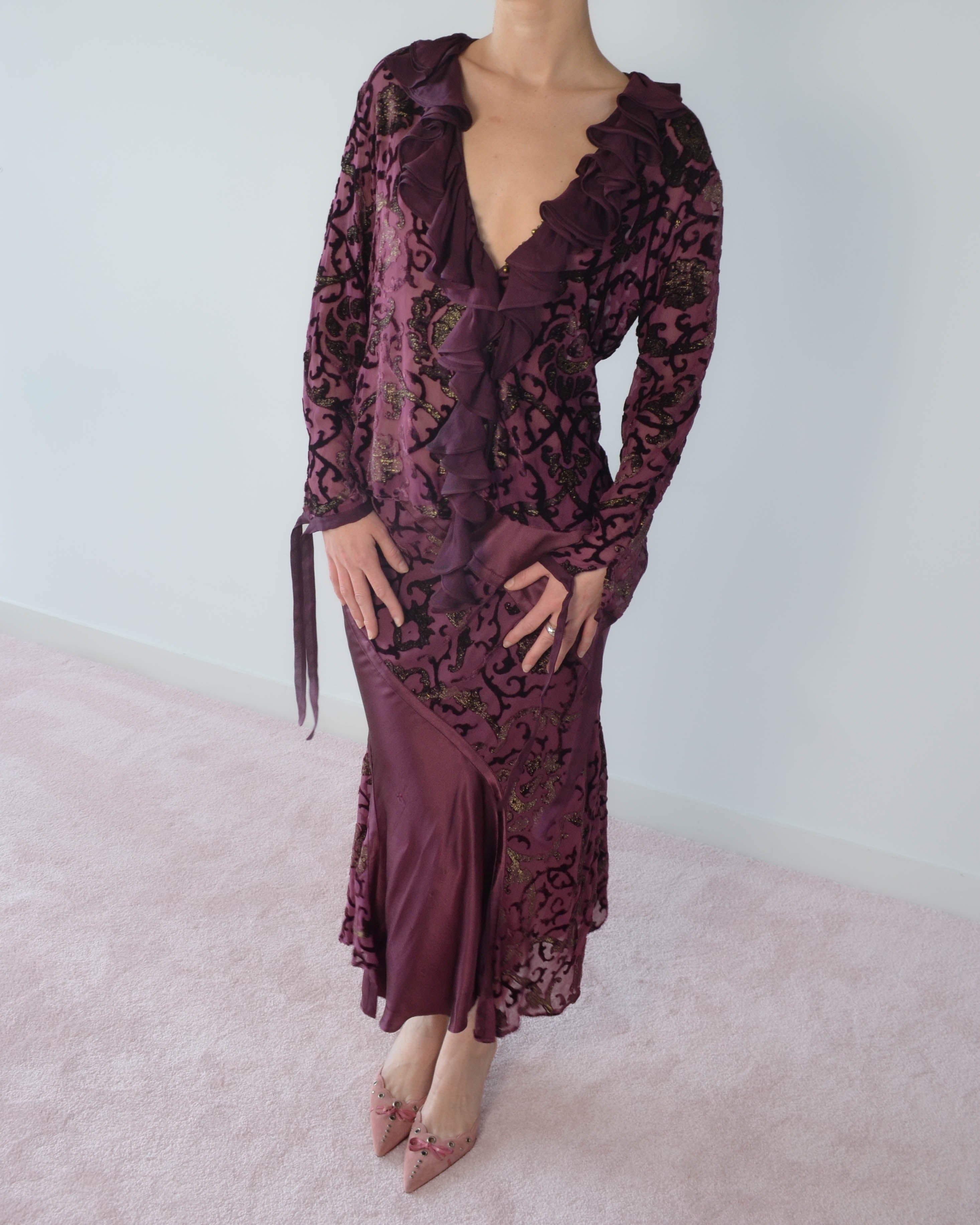 FW04 SILK DEVORÉ RUFFLE SKIRT & BLOUSE SET