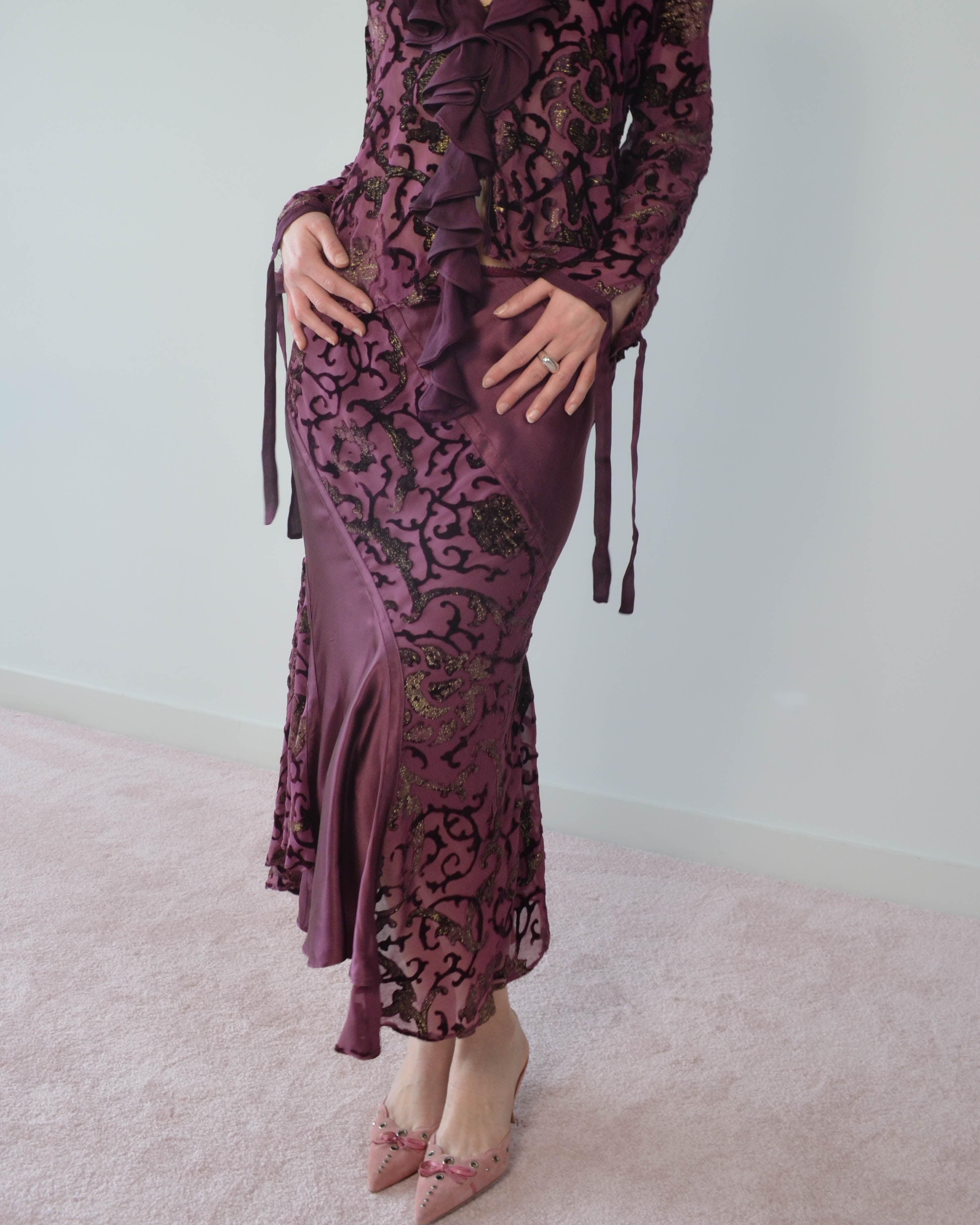FW04 SILK DEVORÉ RUFFLE SKIRT & BLOUSE SET