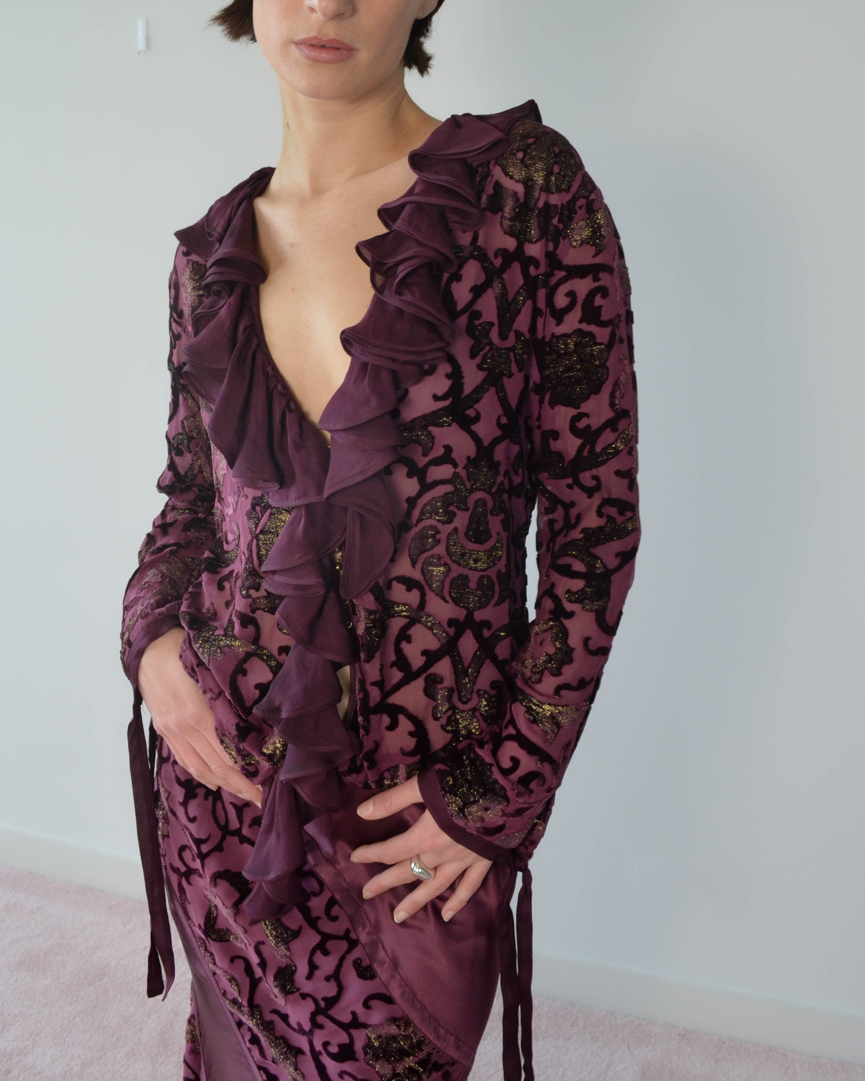 FW04 SILK DEVORÉ RUFFLE SKIRT & BLOUSE SET