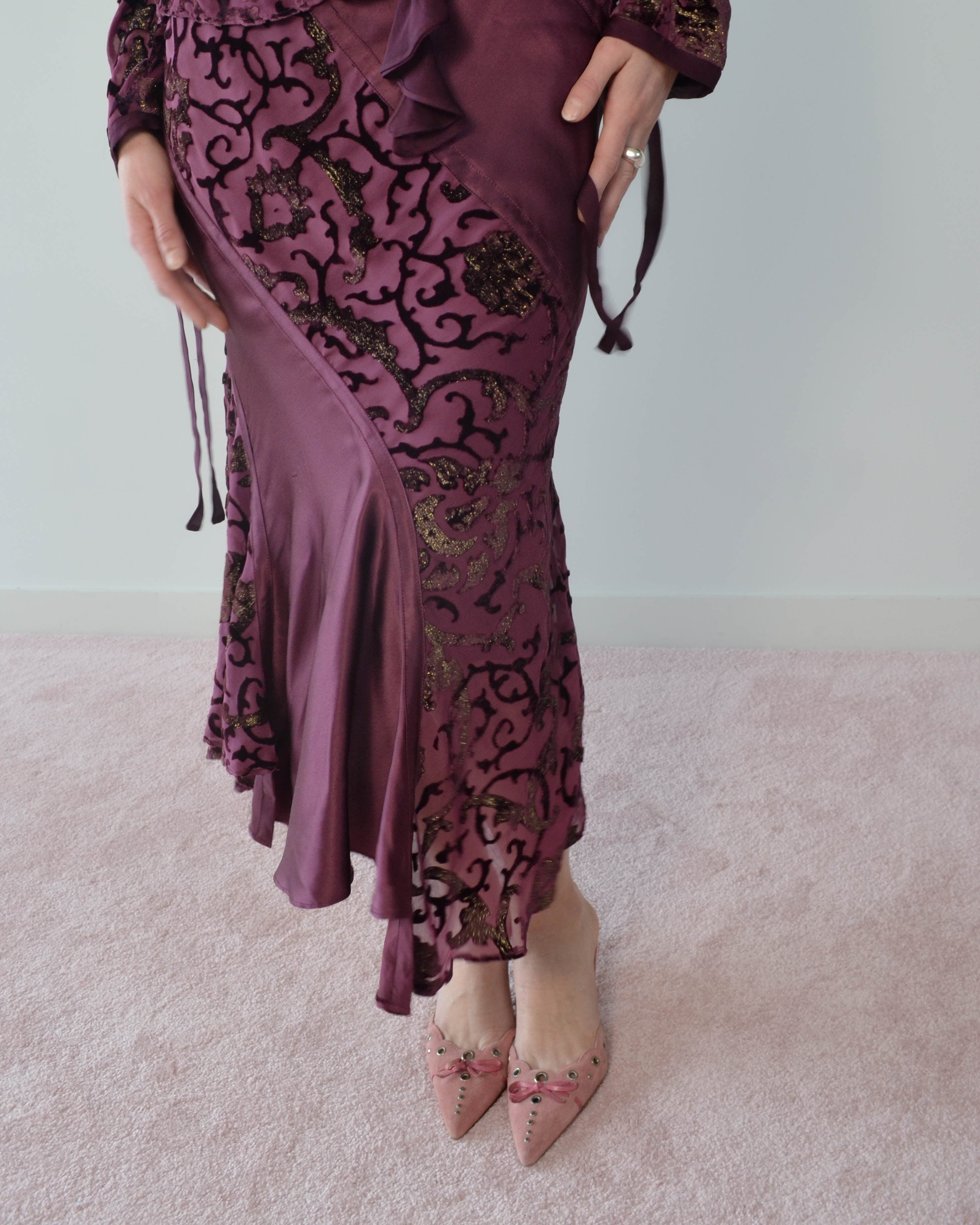 FW04 SILK DEVORÉ RUFFLE SKIRT & BLOUSE SET