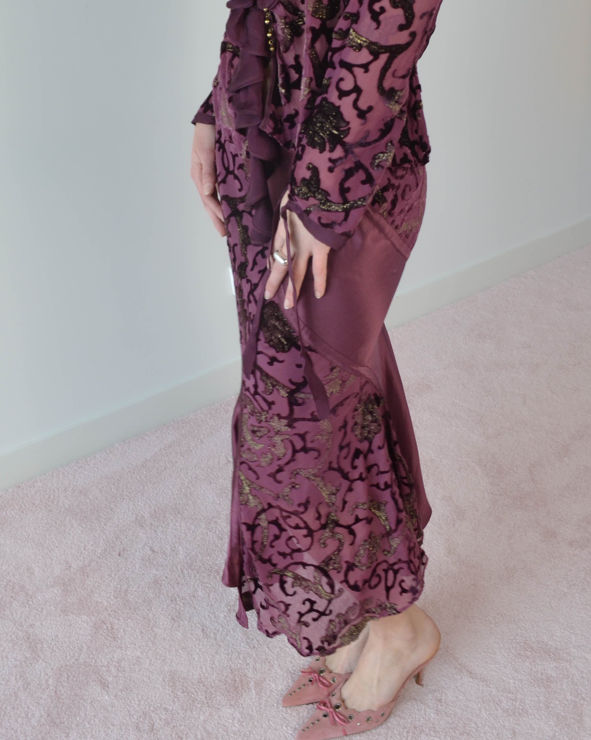 FW04 SILK DEVORÉ RUFFLE SKIRT & BLOUSE SET