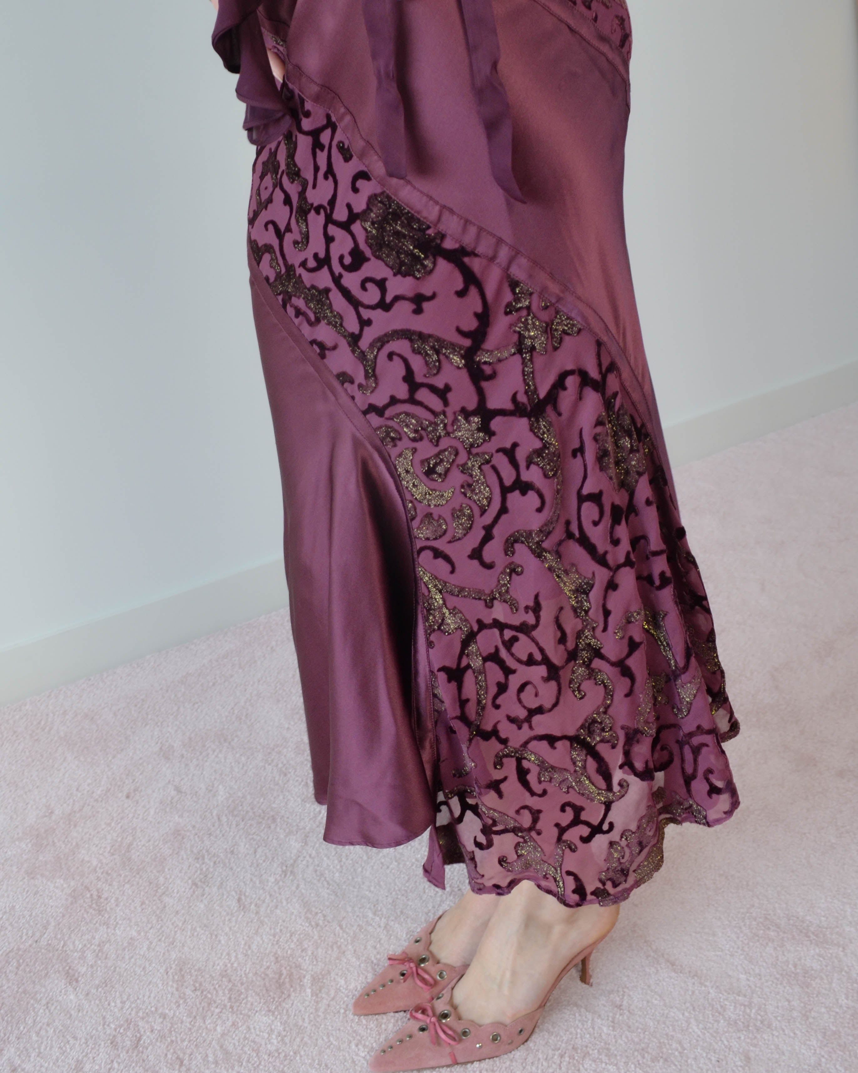 FW04 SILK DEVORÉ RUFFLE SKIRT & BLOUSE SET