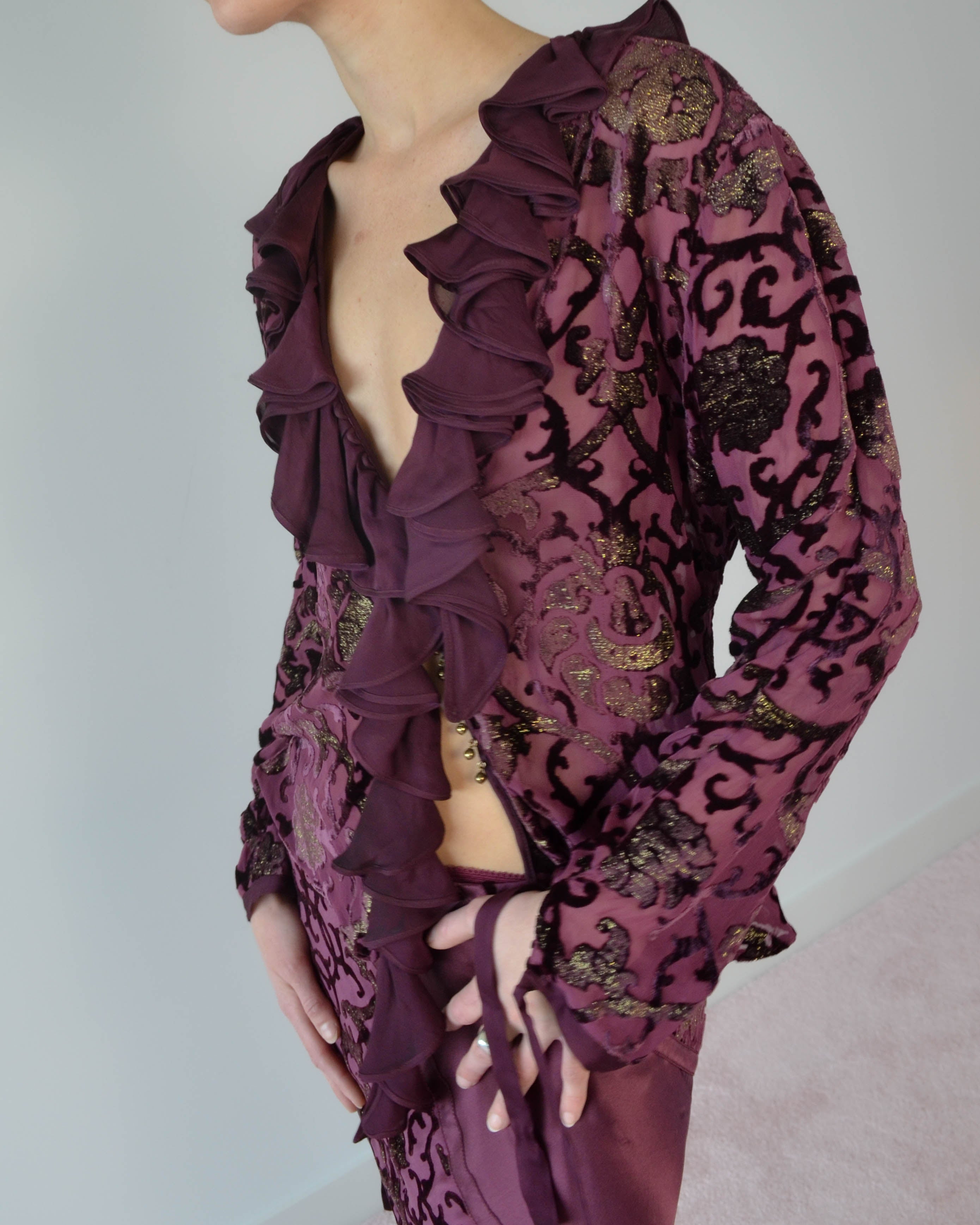 FW04 SILK DEVORÉ RUFFLE SKIRT & BLOUSE SET