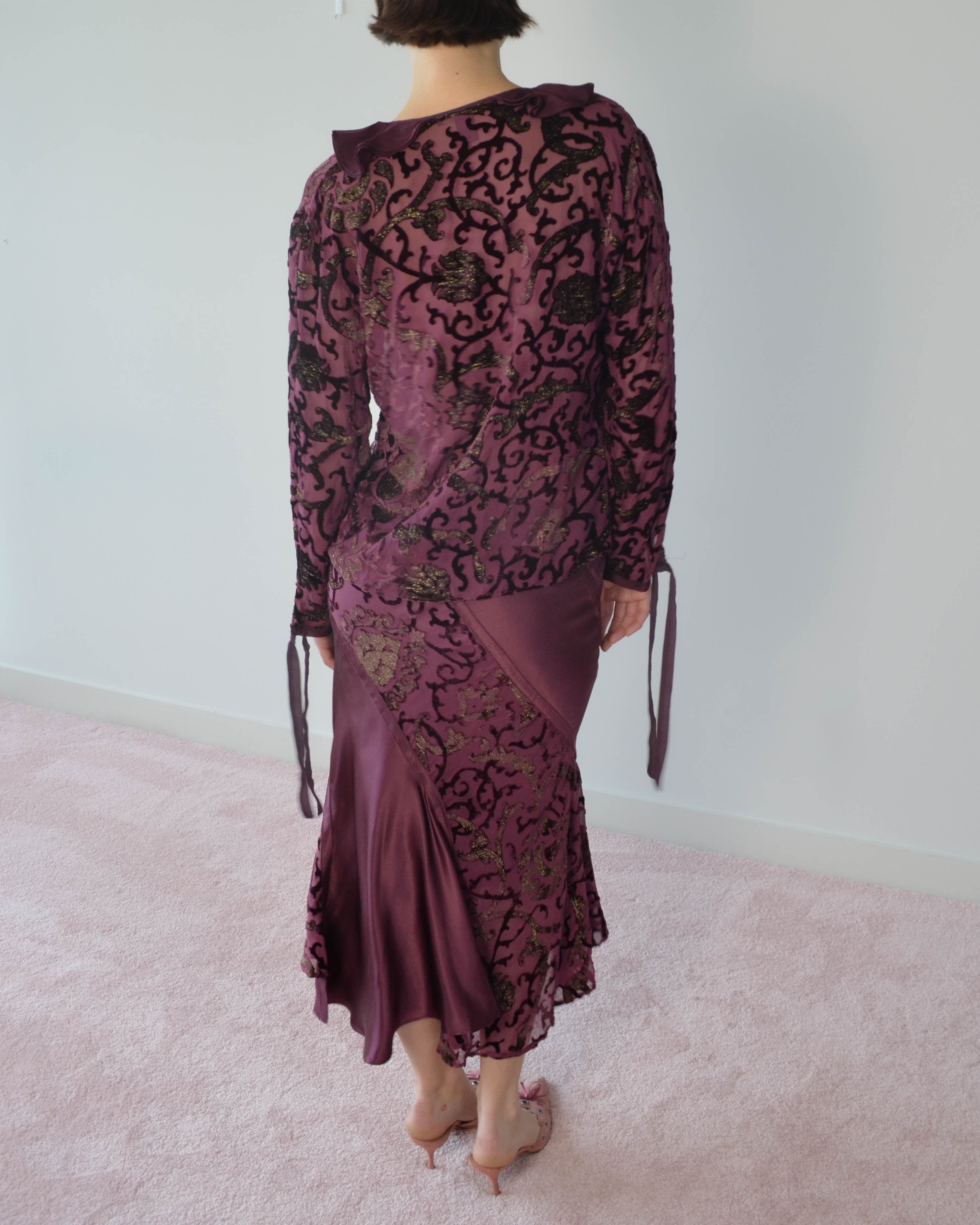 FW04 SILK DEVORÉ RUFFLE SKIRT & BLOUSE SET