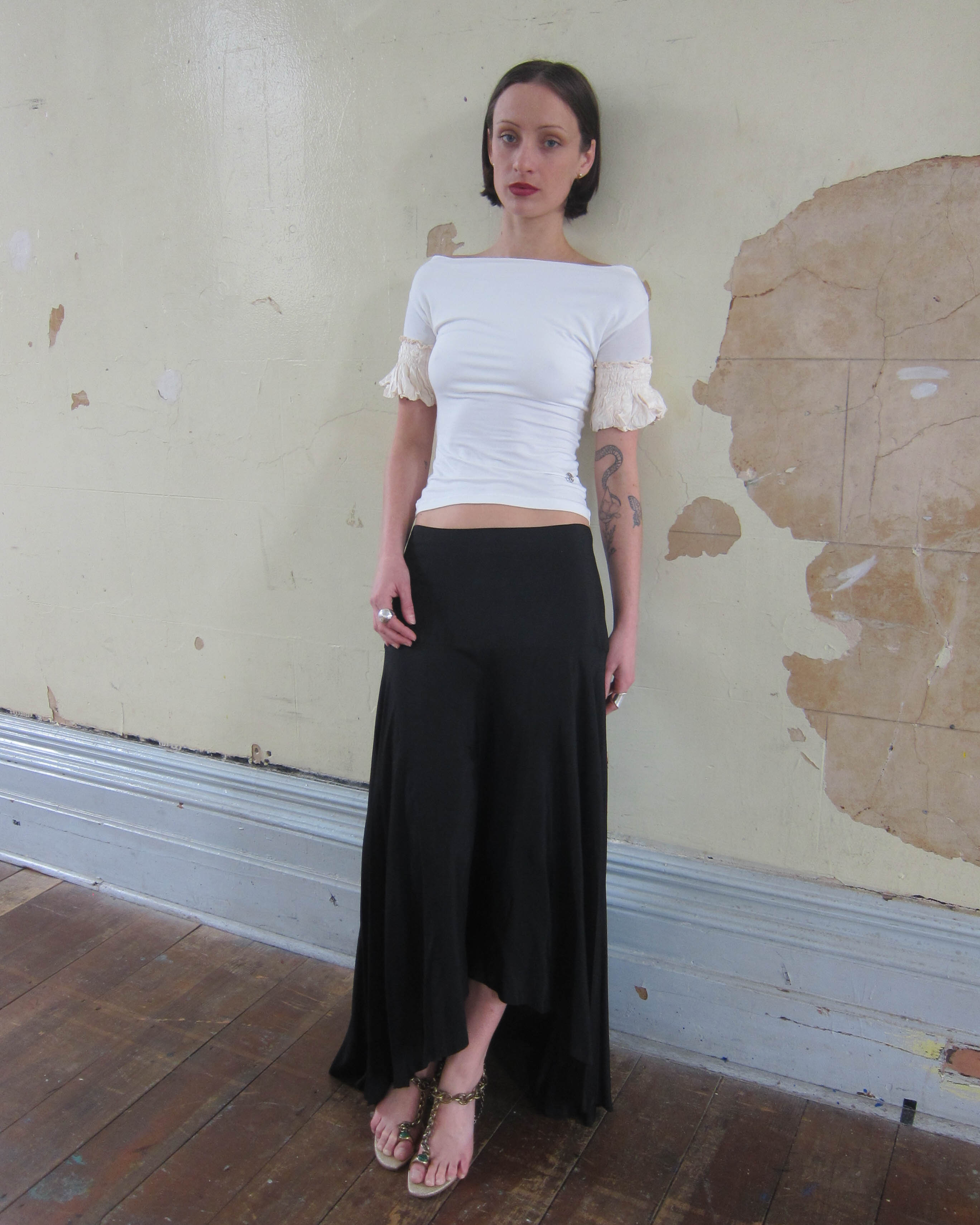 00s SILK RUFFLE-SLEEVE TOP