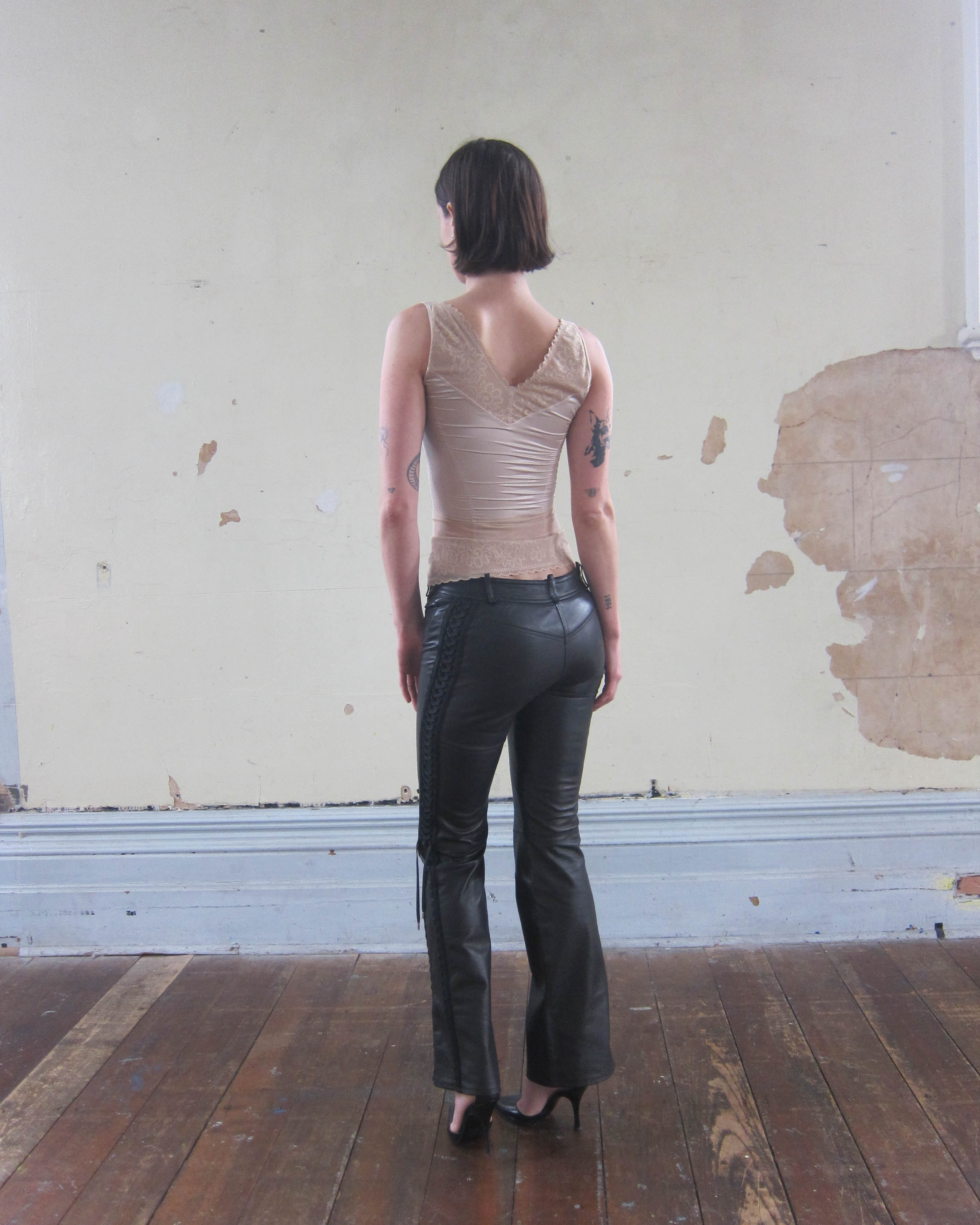 FW2002 BRAIDED LEATHER PANTS