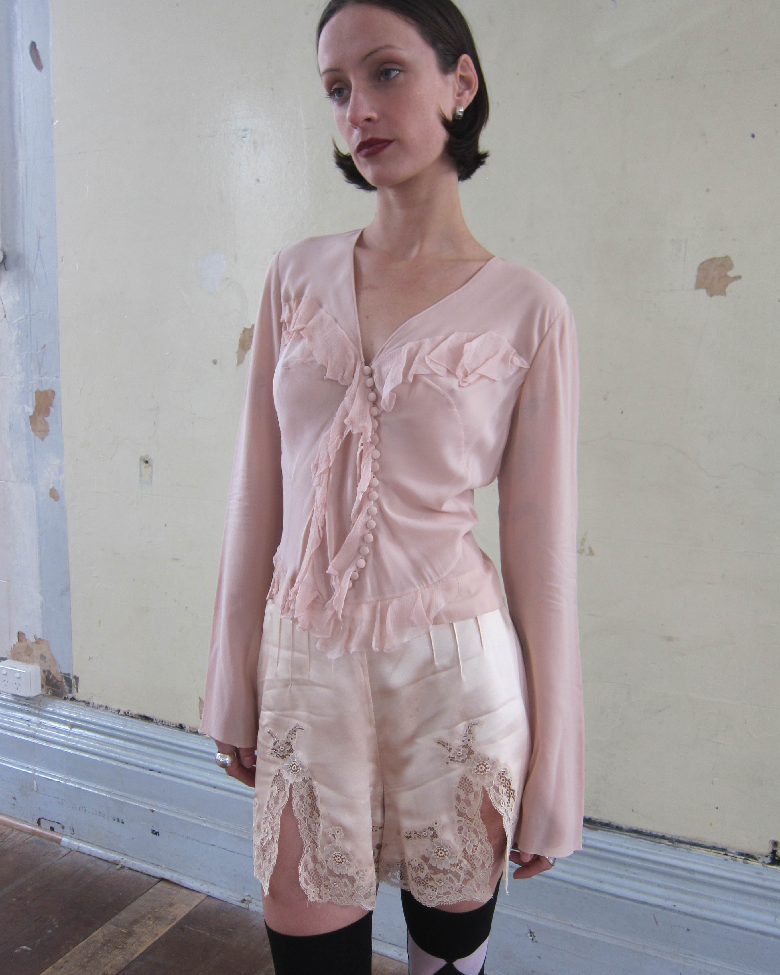 SS2003 ASYMMETRICAL SILK RUFFLE BLOUSE