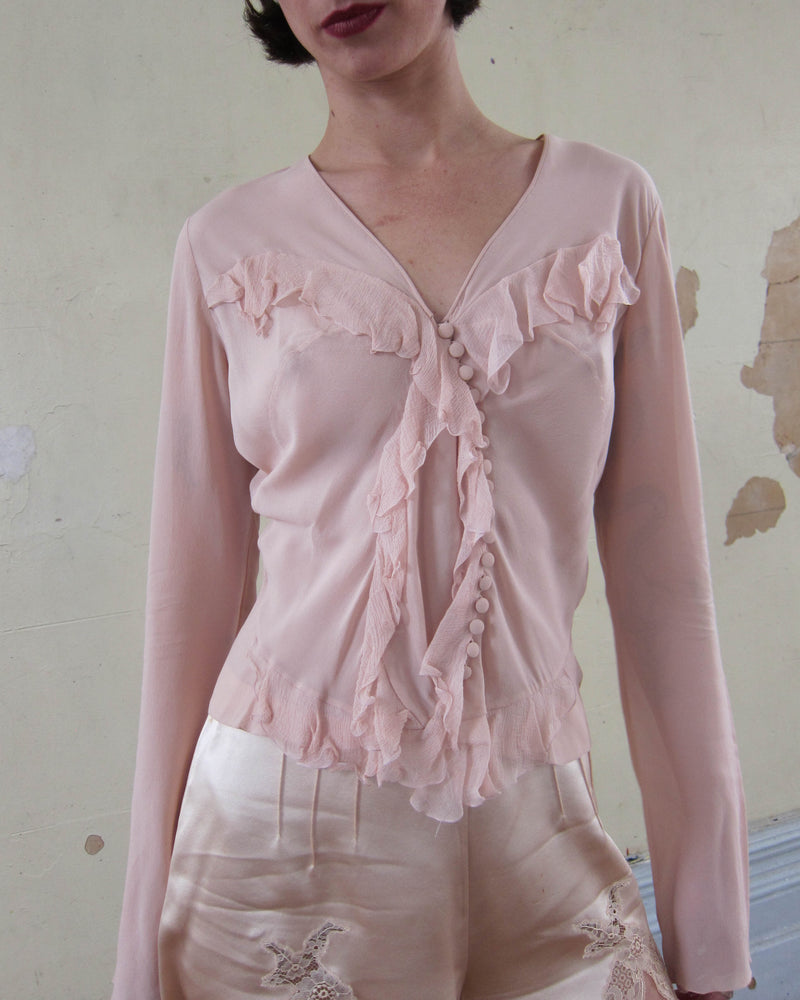 SS2003 ASYMMETRICAL SILK RUFFLE BLOUSE
