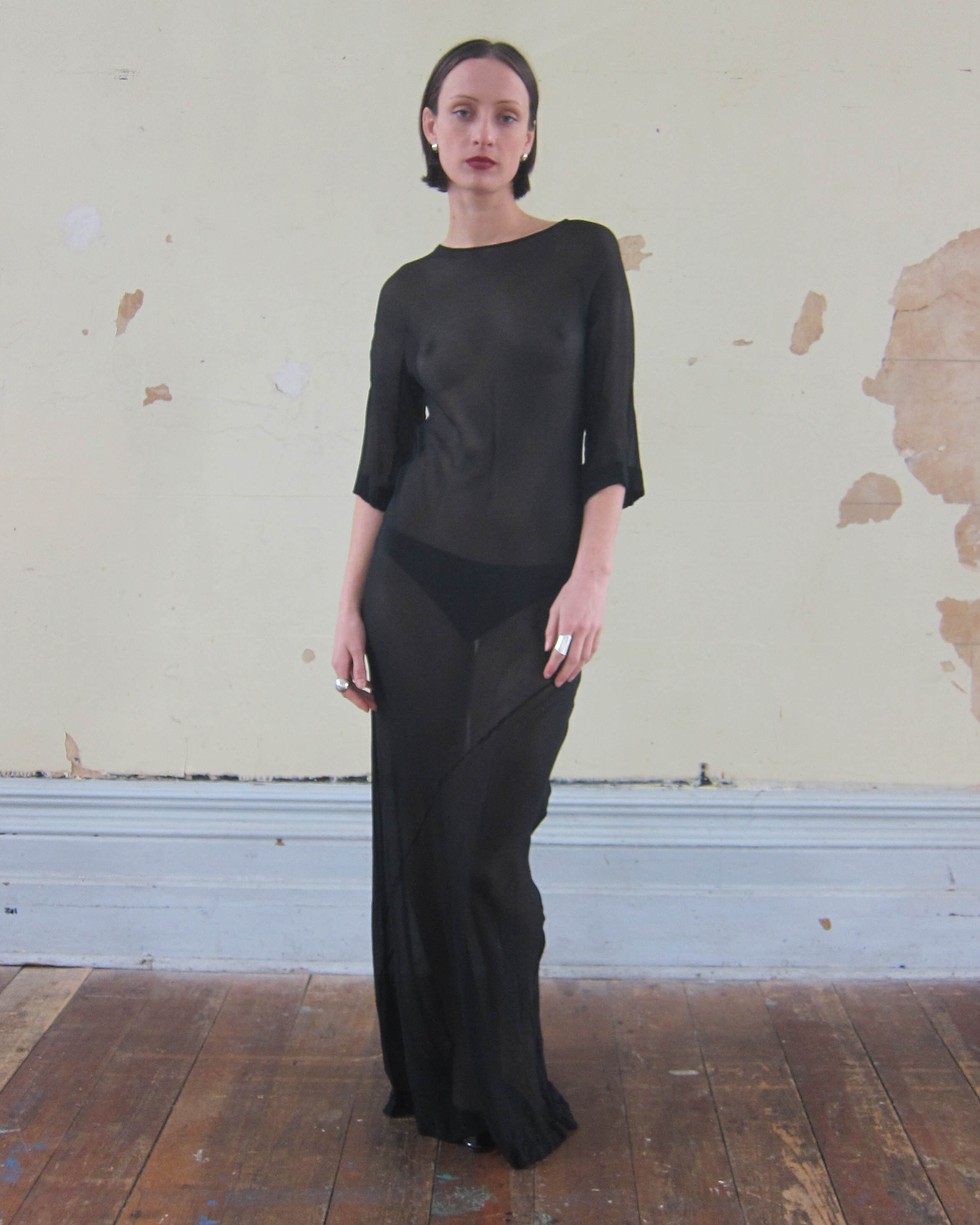 1990s AKIRA ISOGAWA BIAS-CUT SILK SHEER GOWN