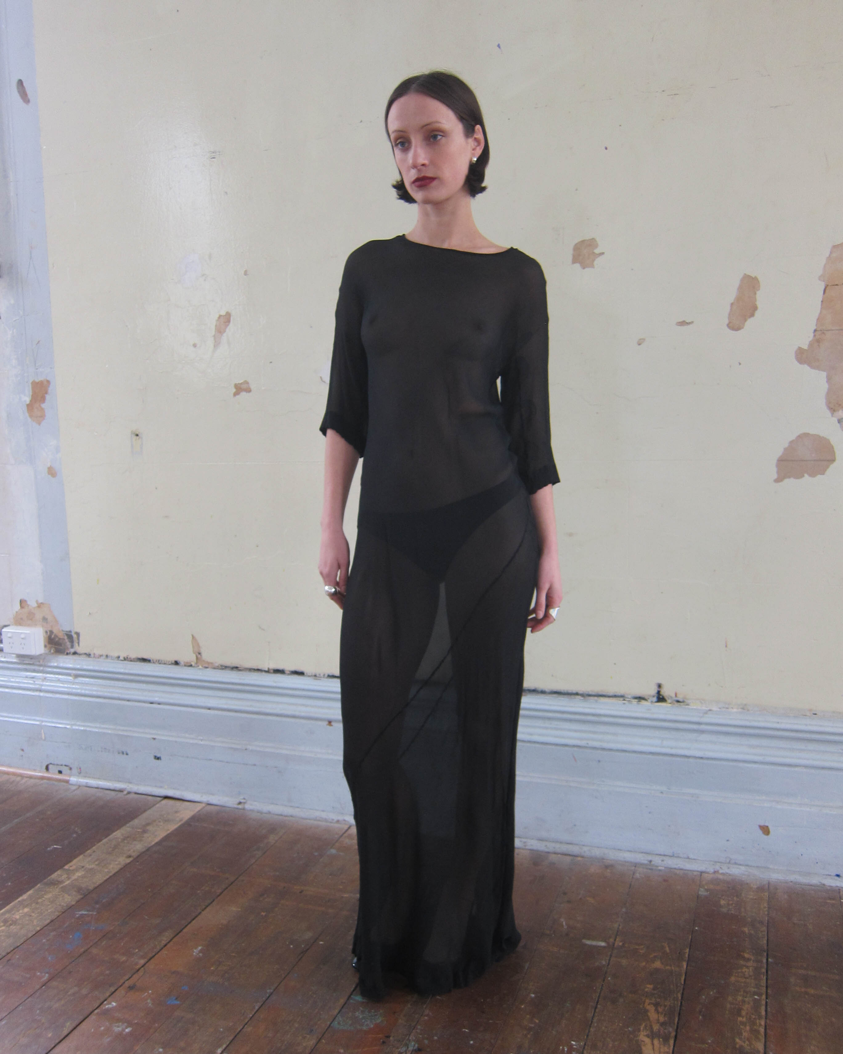 1990s AKIRA ISOGAWA BIAS-CUT SILK SHEER GOWN